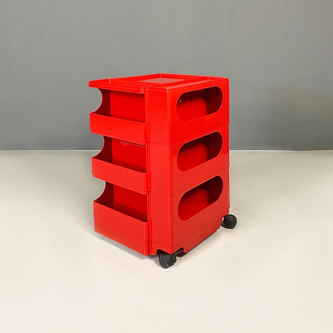 Italian Modern Red Plastic Storage Trolley Boby Joe Colombo for Bieffeplast 1968 1