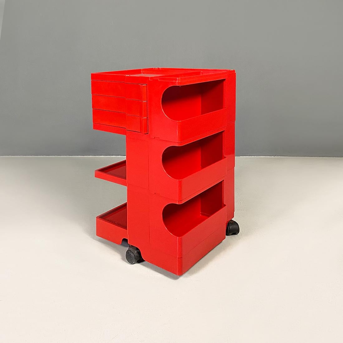 Italian Modern Red Plastic Storage Trolley Boby Joe Colombo for Bieffeplast 1968 2