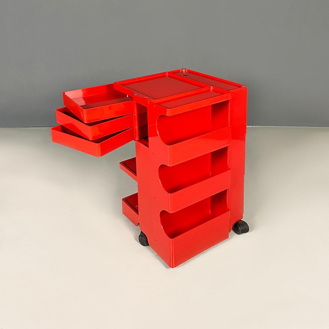 Italian Modern Red Plastic Storage Trolley Boby Joe Colombo for Bieffeplast 1968 3