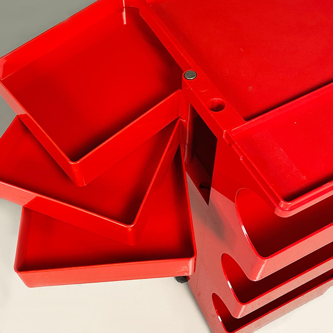 Italian Modern Red Plastic Storage Trolley Boby Joe Colombo for Bieffeplast 1968 4
