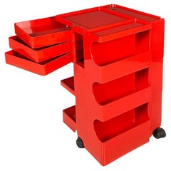 Italienischer moderner roter Kunststoff-Aufbewahrungswagen Boby Joe Colombo für Bieffeplast, 1968