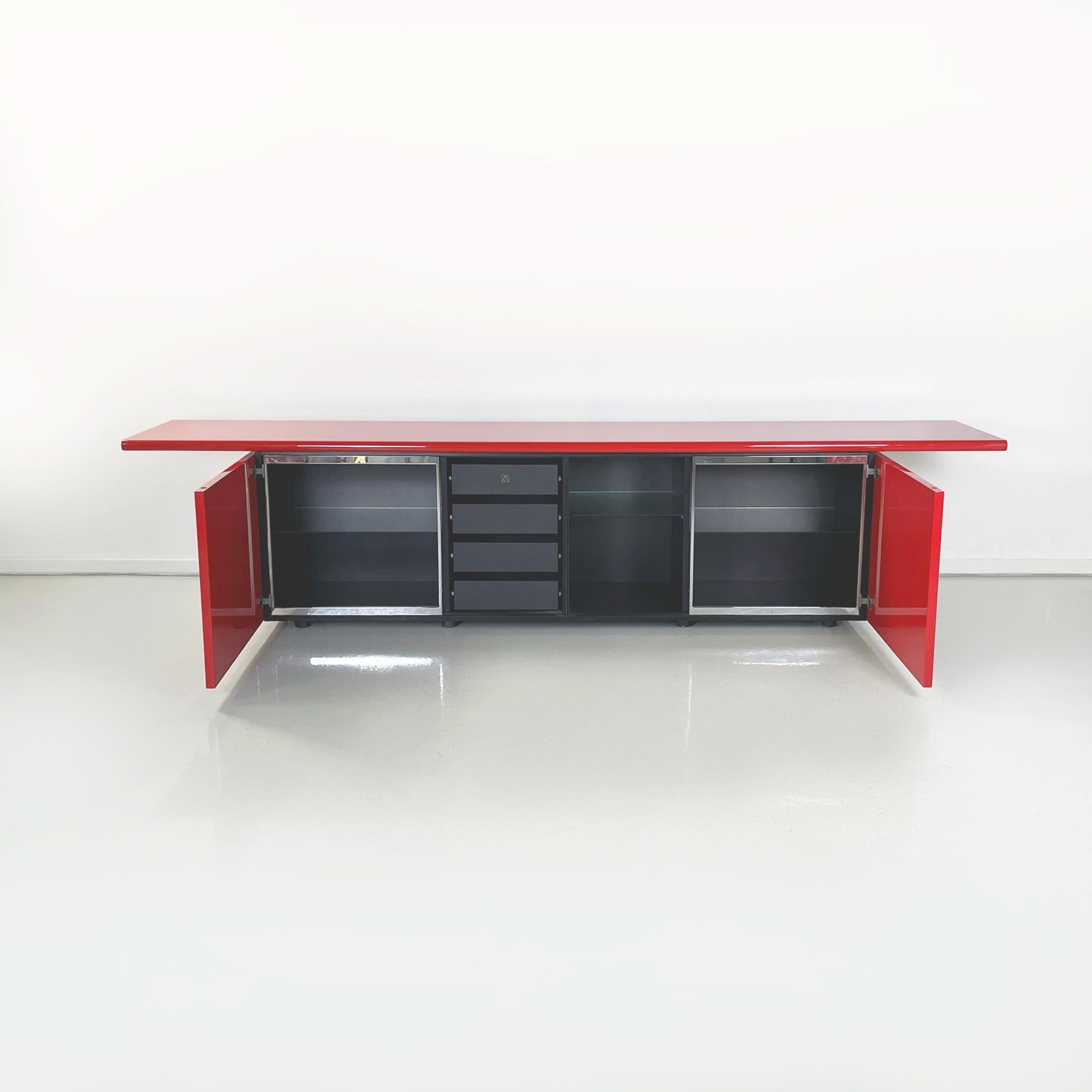 Metal Italian Modern Red Sideboard Sheraton by Stoppino and Acerbis for Acerbis, 1977 For Sale