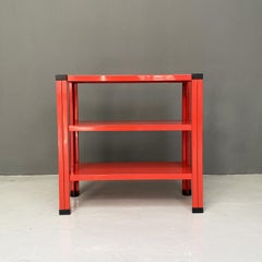 Italian Modern Red Three-Shelf Metal Bookcase, 1980s