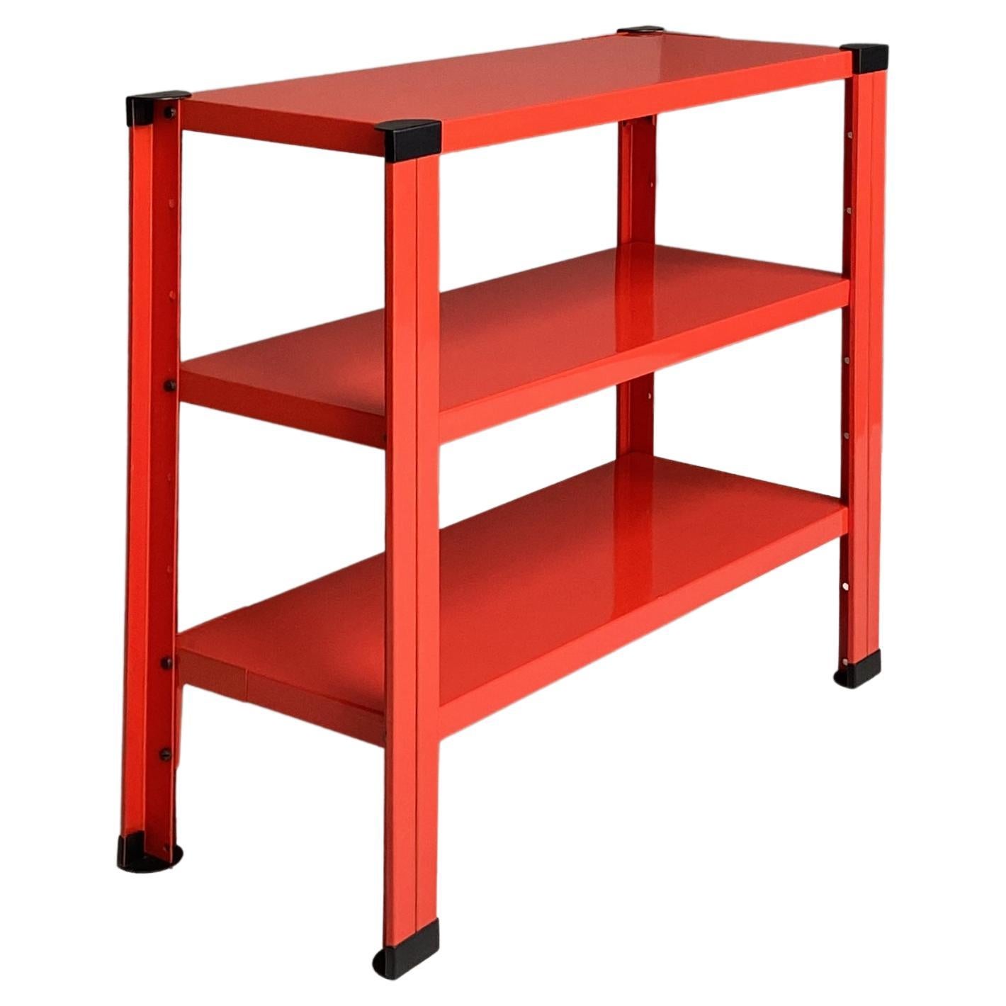 Italian Modern Red Three-Shelf Metal Bookcase, 1980s For Sale