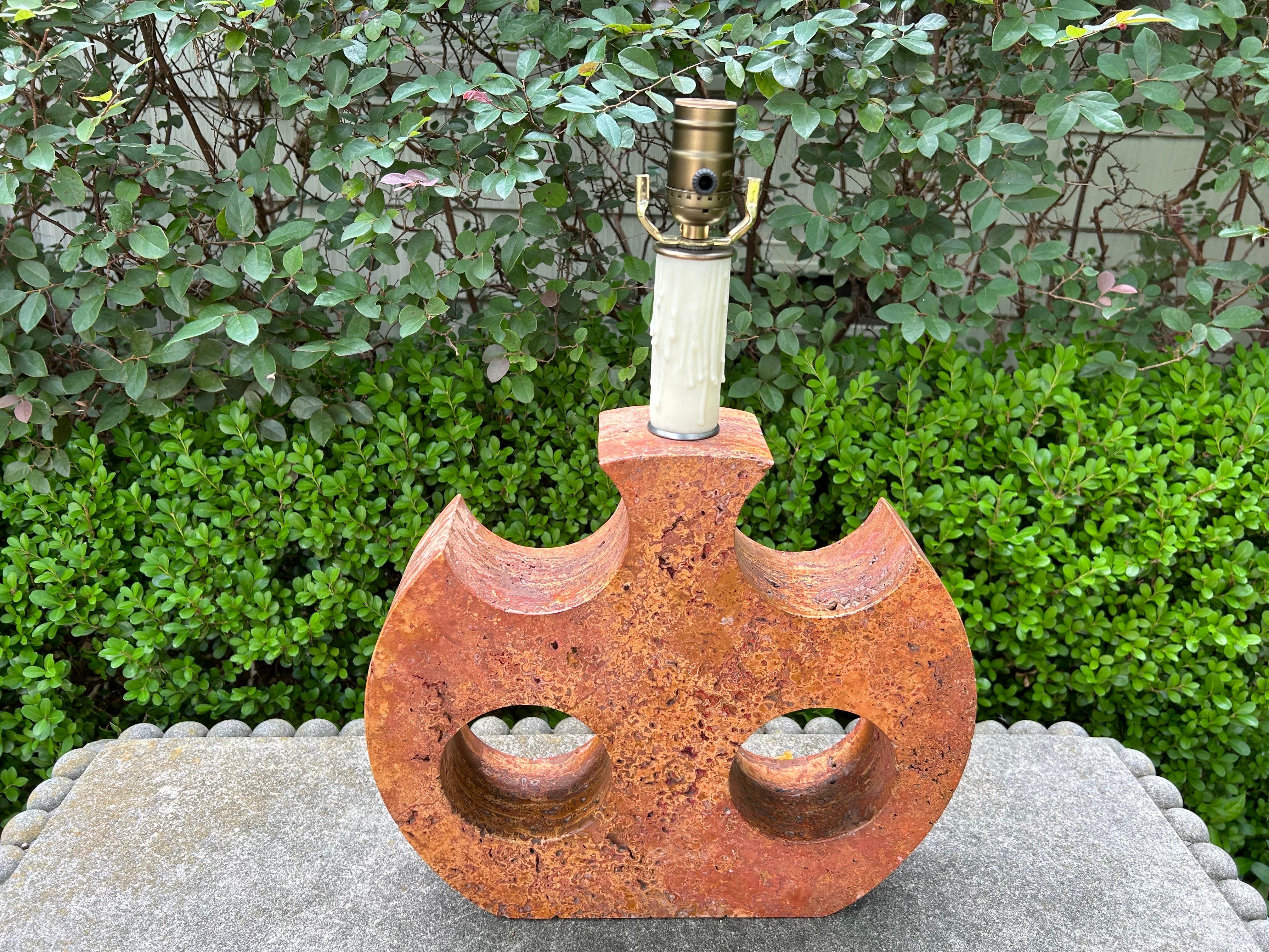 Organic Modern Italian Modern Red Travertine Lamp For Sale