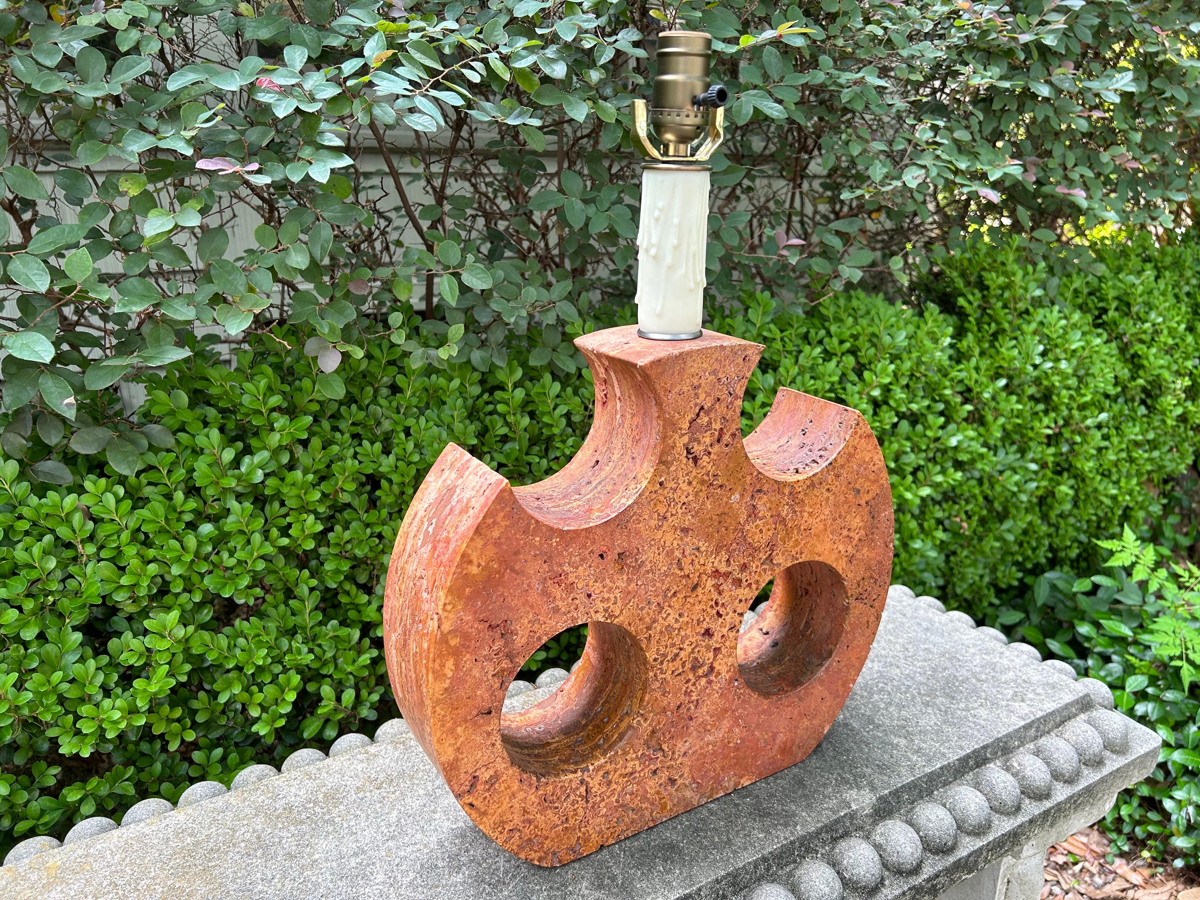 Italian Modern Red Travertine Lamp In Good Condition For Sale In Houston, TX