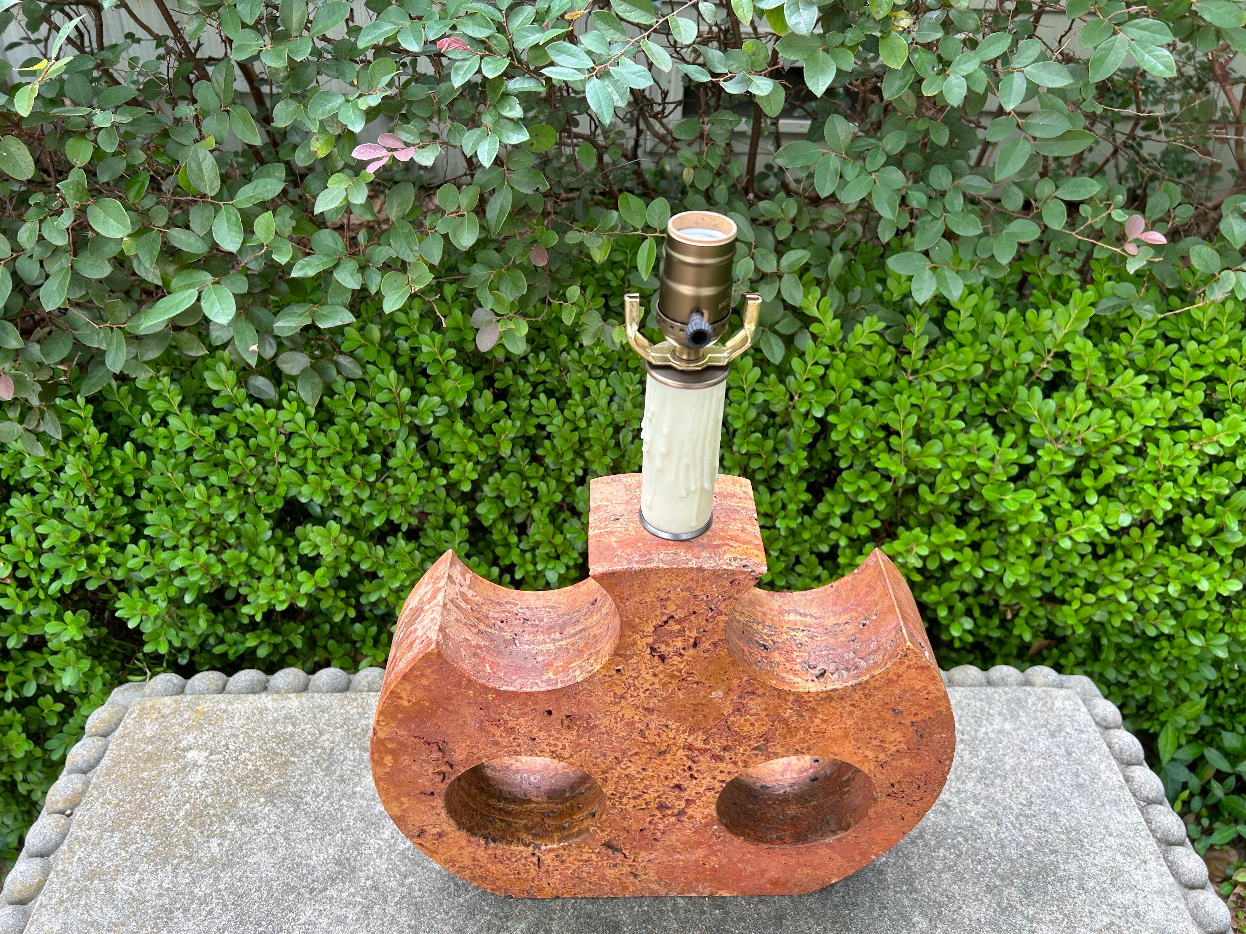 Late 20th Century Italian Modern Red Travertine Lamp For Sale