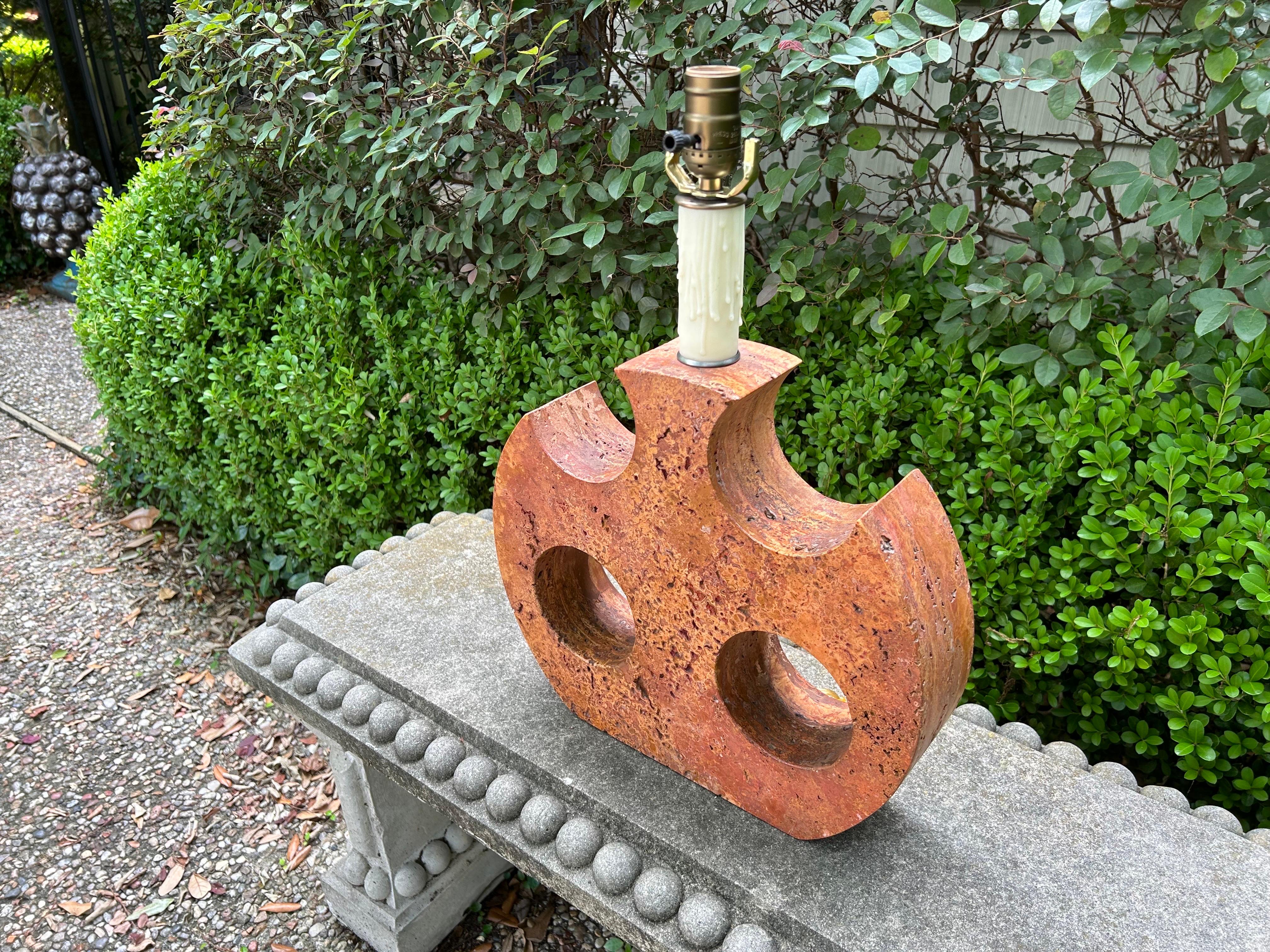 Italian Modern Red Travertine Lamp For Sale 1