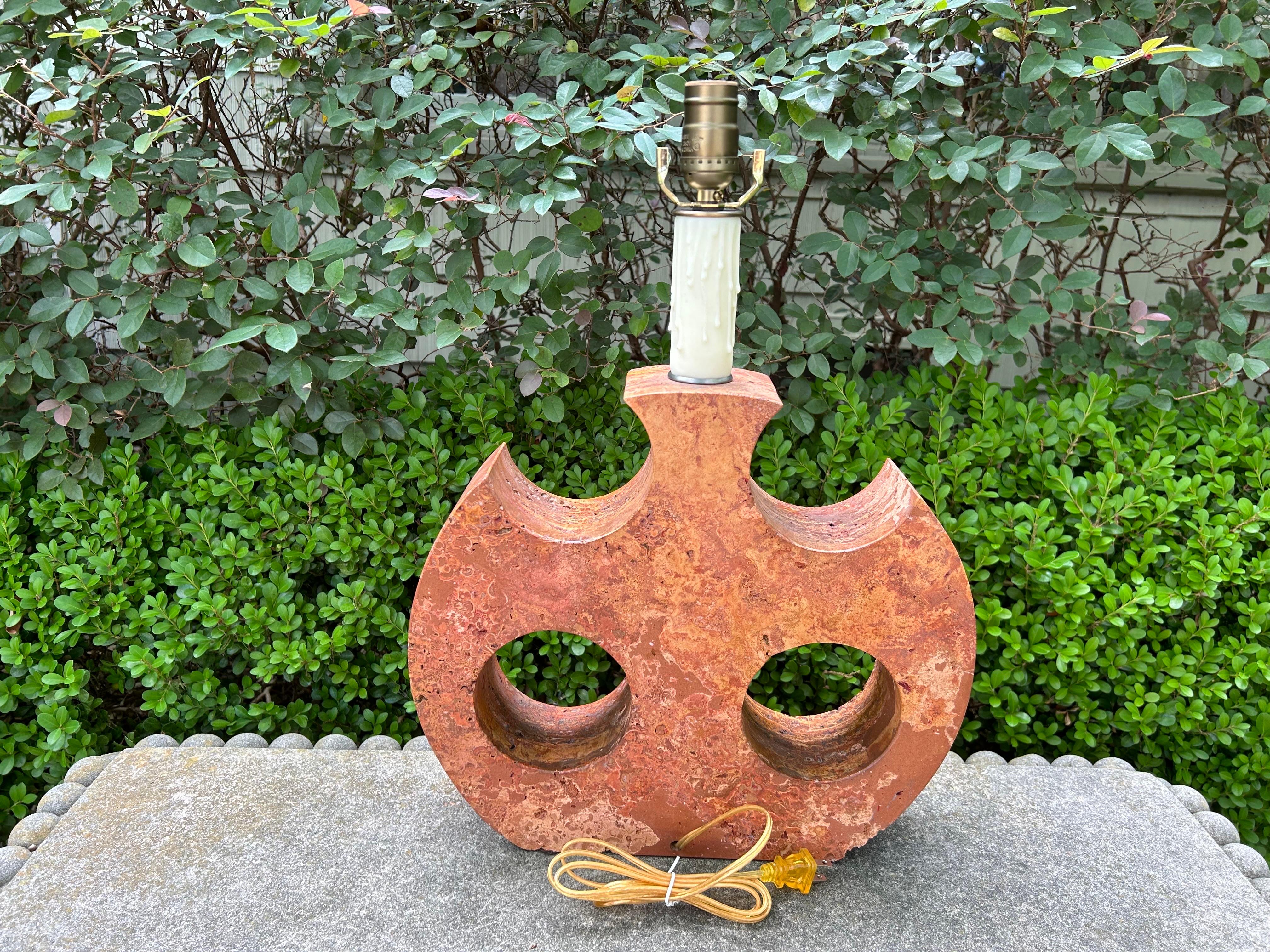 Italian Modern Red Travertine Lamp For Sale 2