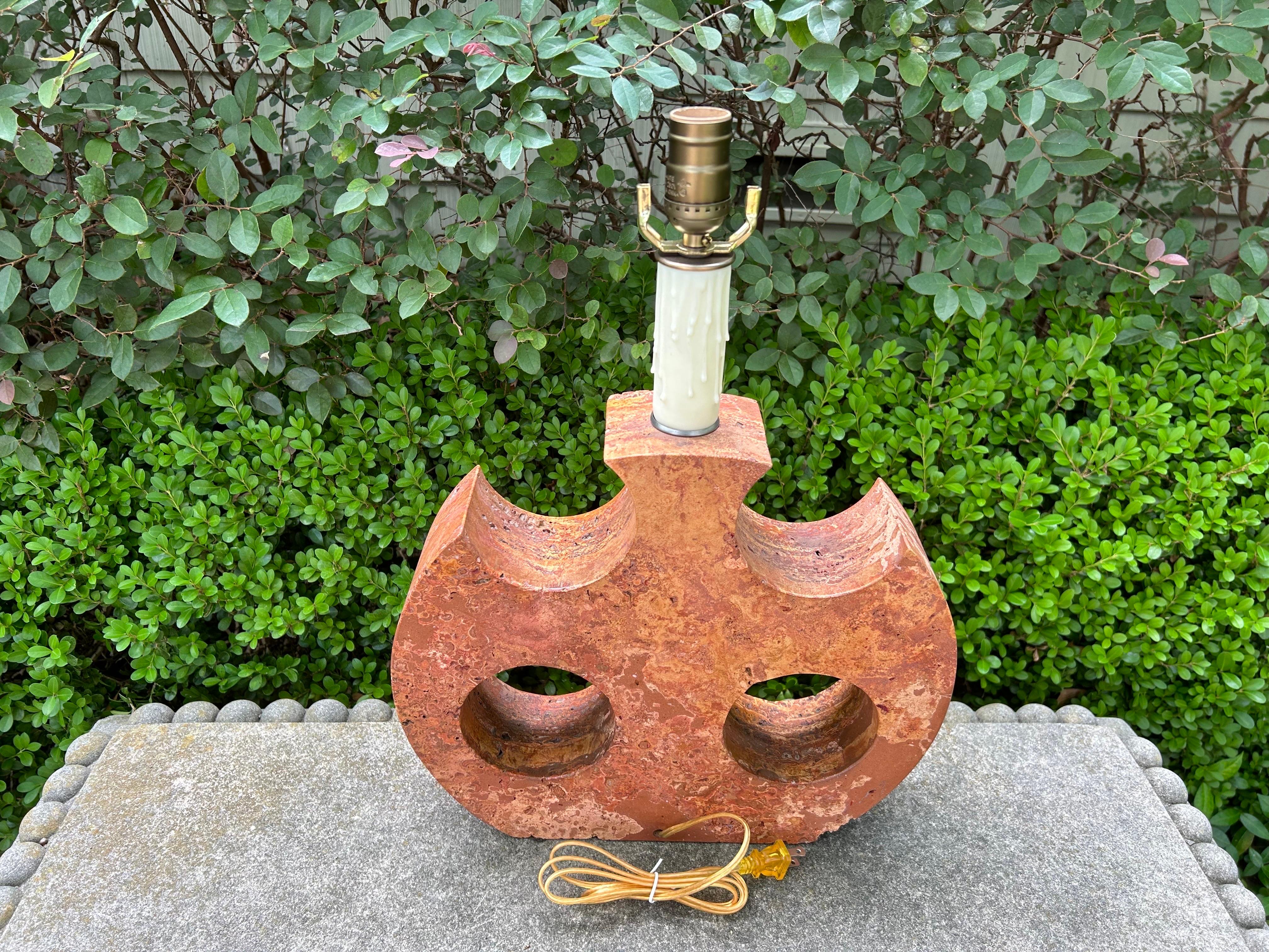 Italian Modern Red Travertine Lamp For Sale 3
