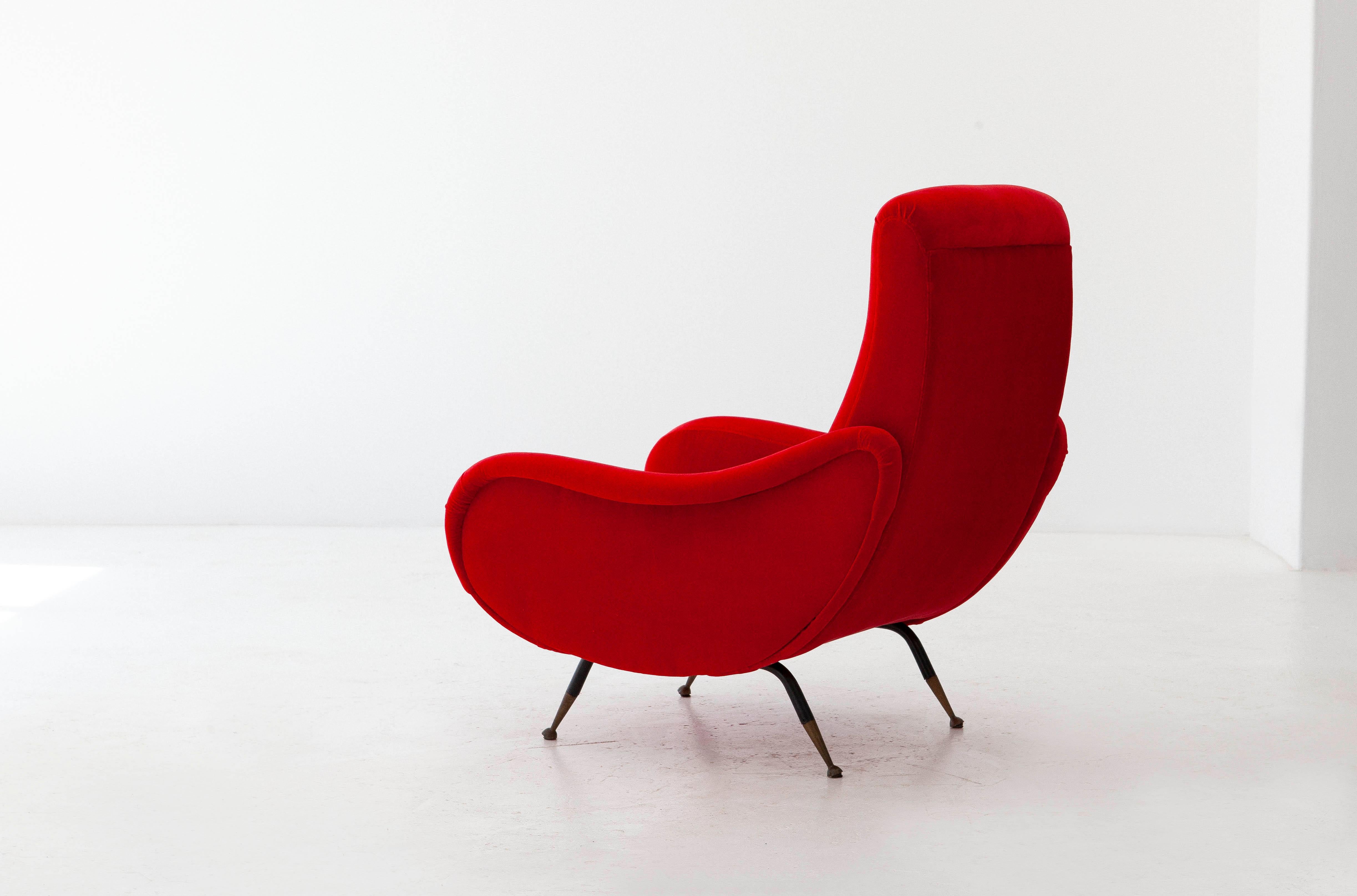 Italian Modern Red Velvet Armchairs, 1950s 1
