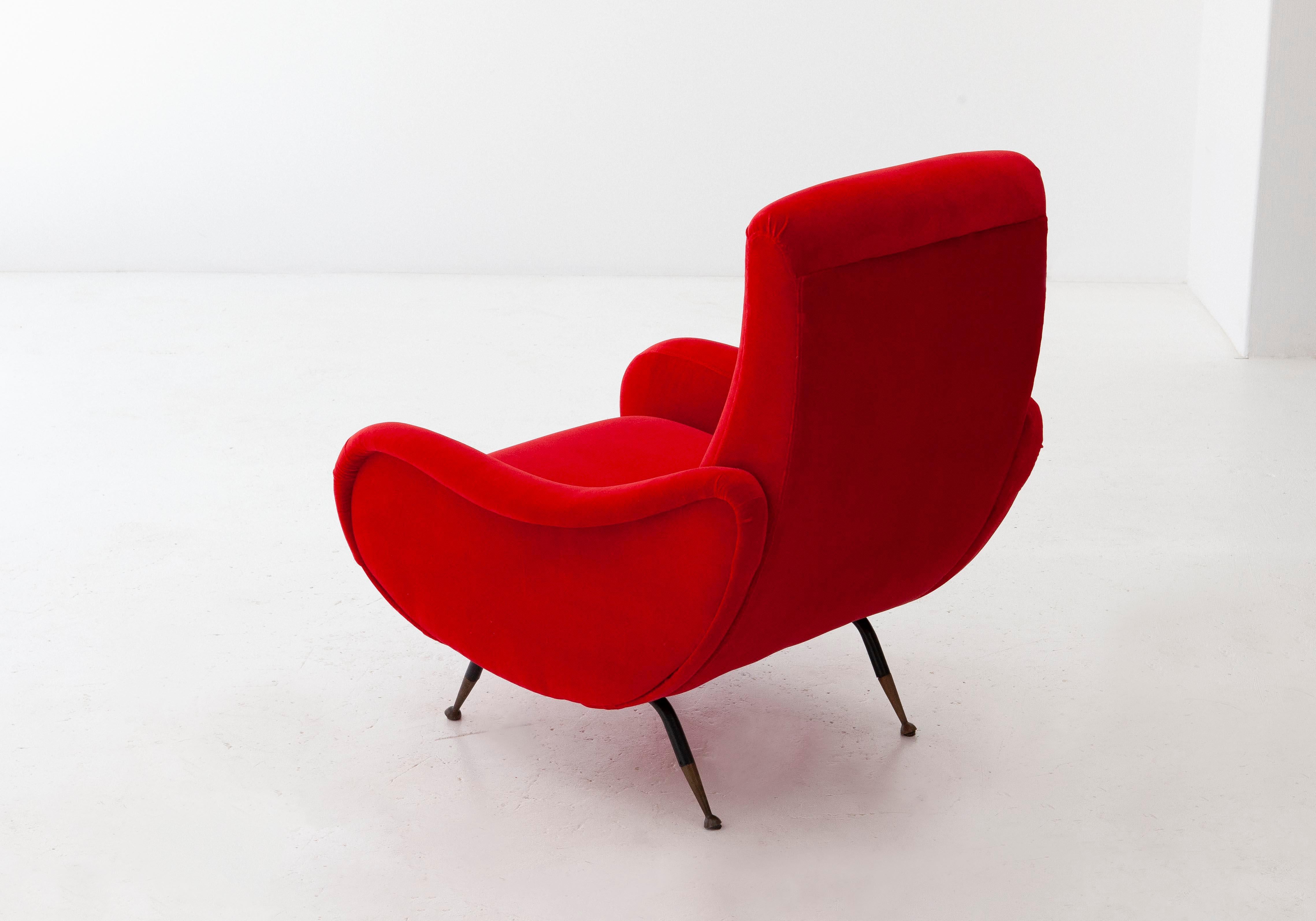 Italian Modern Red Velvet Armchairs, 1950s 2