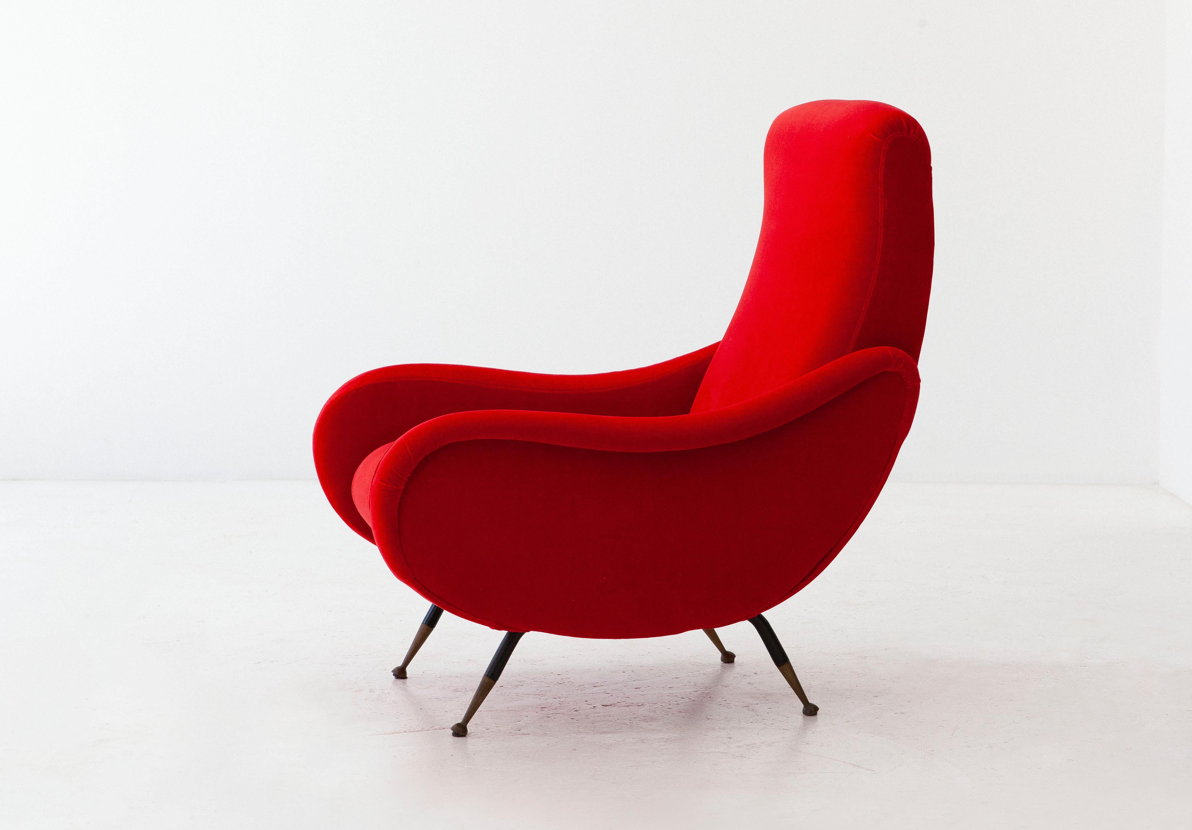 Italian Modern Red Velvet Armchairs, 1950s 3