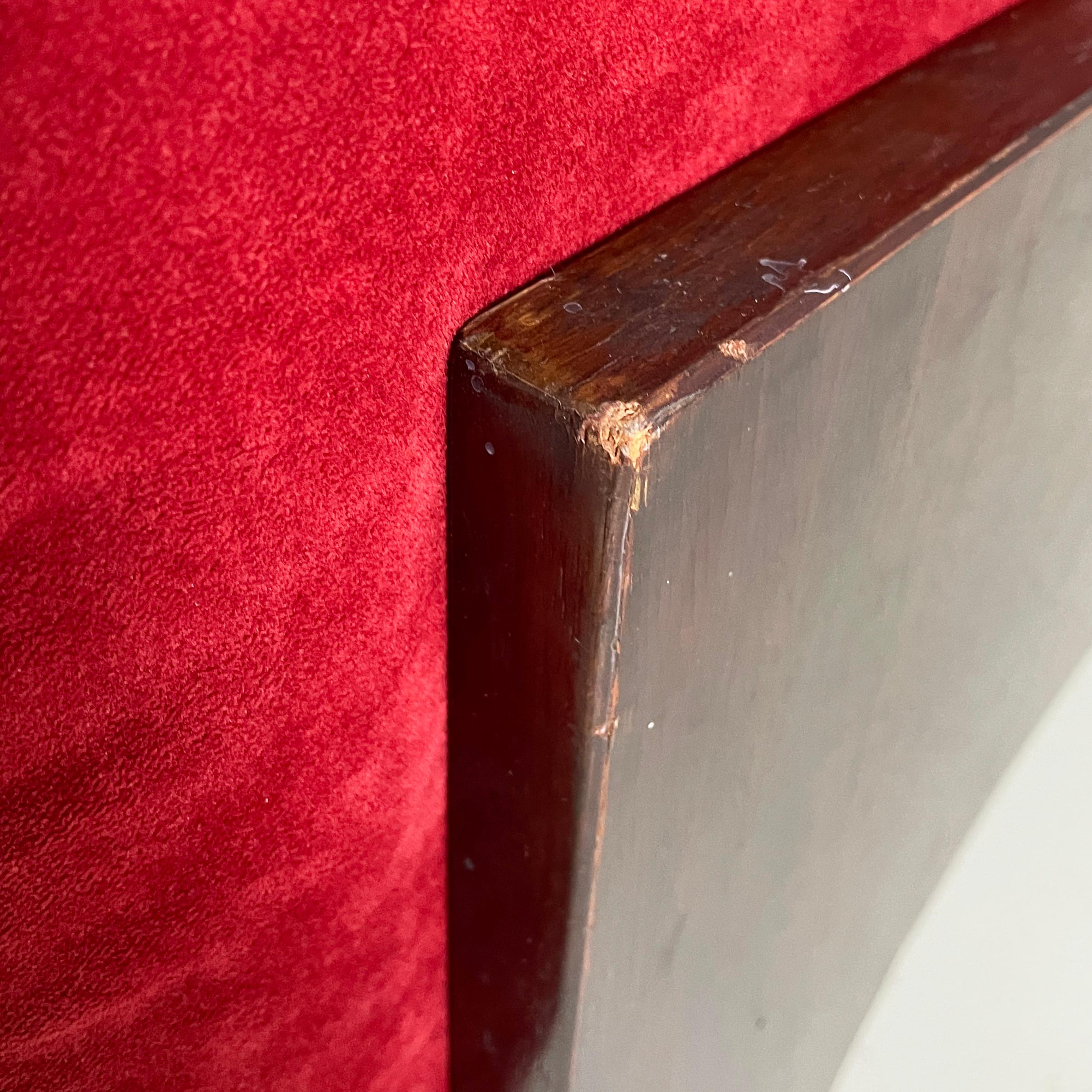 Italian modern red velvet wood armchairs by Claudio Salocchi for Sormani, 1970s For Sale 5