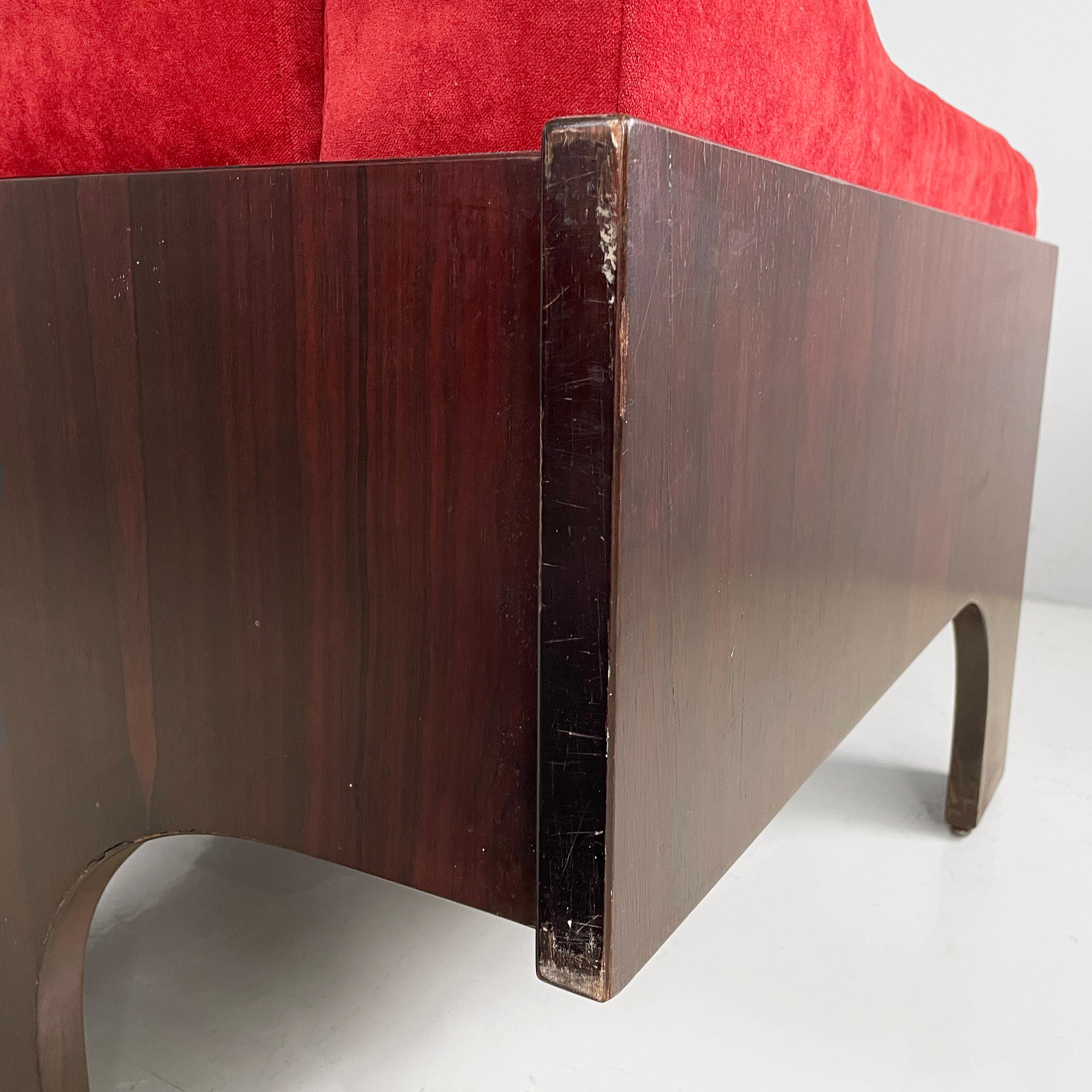 Italian modern red velvet wood armchairs by Claudio Salocchi for Sormani, 1970s For Sale 11