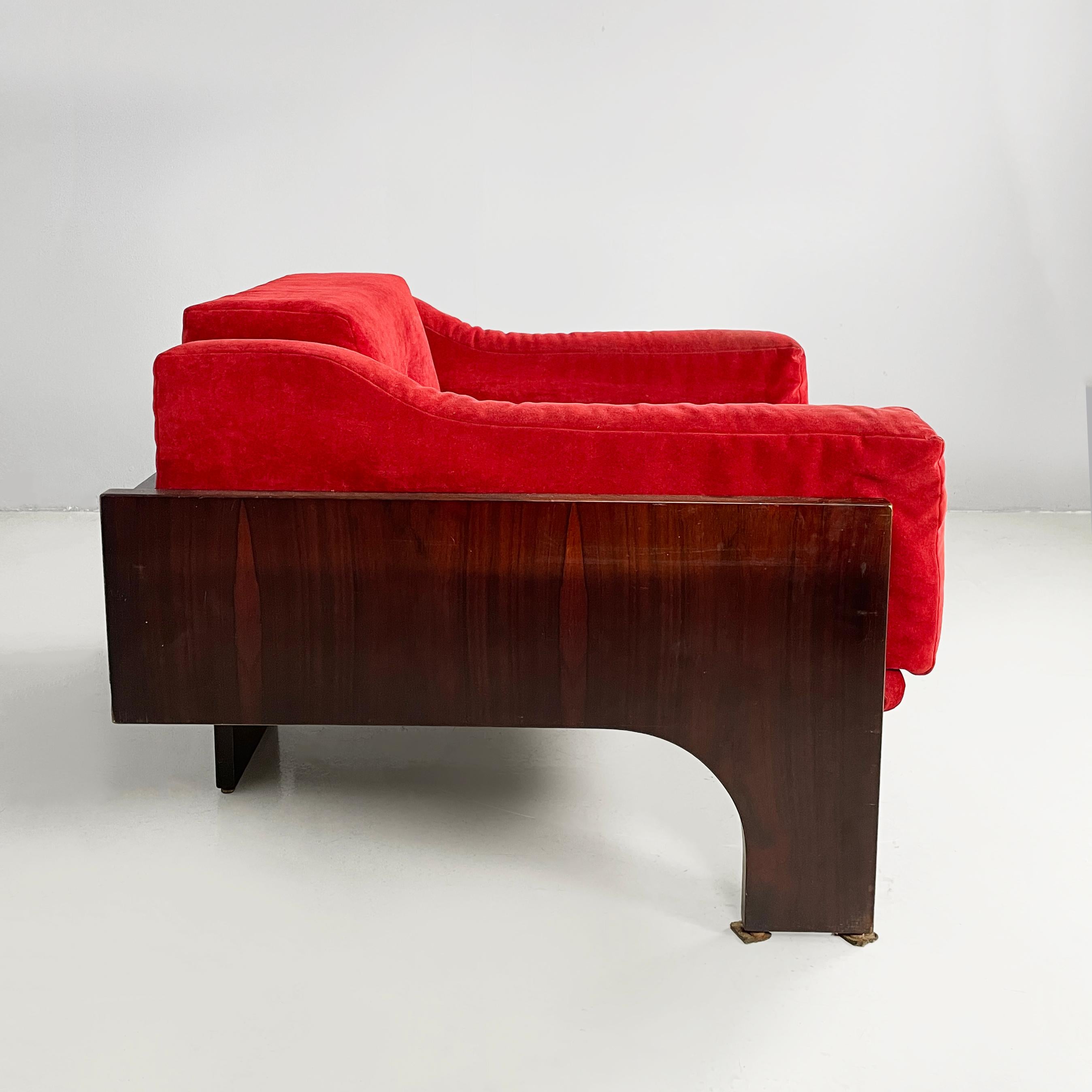 Modern Italian modern red velvet wood armchairs by Claudio Salocchi for Sormani, 1970s For Sale