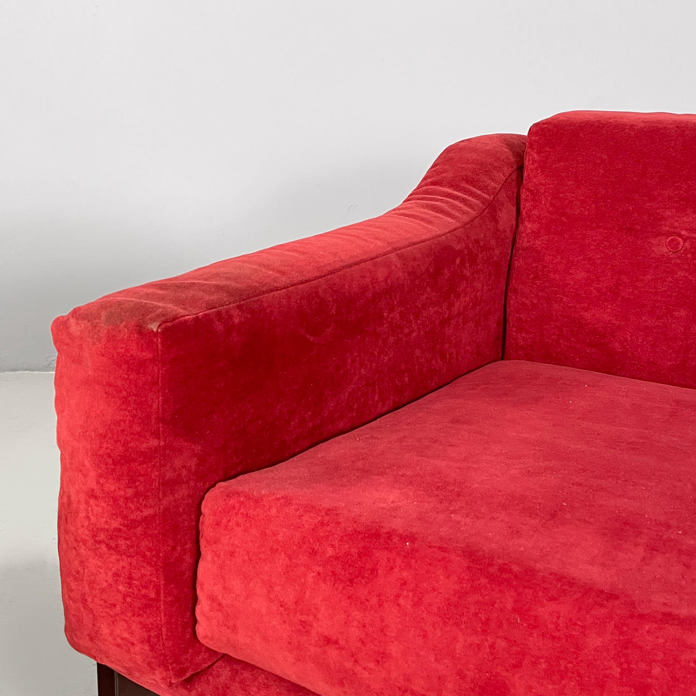 Velvet Italian modern red velvet wood armchairs by Claudio Salocchi for Sormani, 1970s For Sale