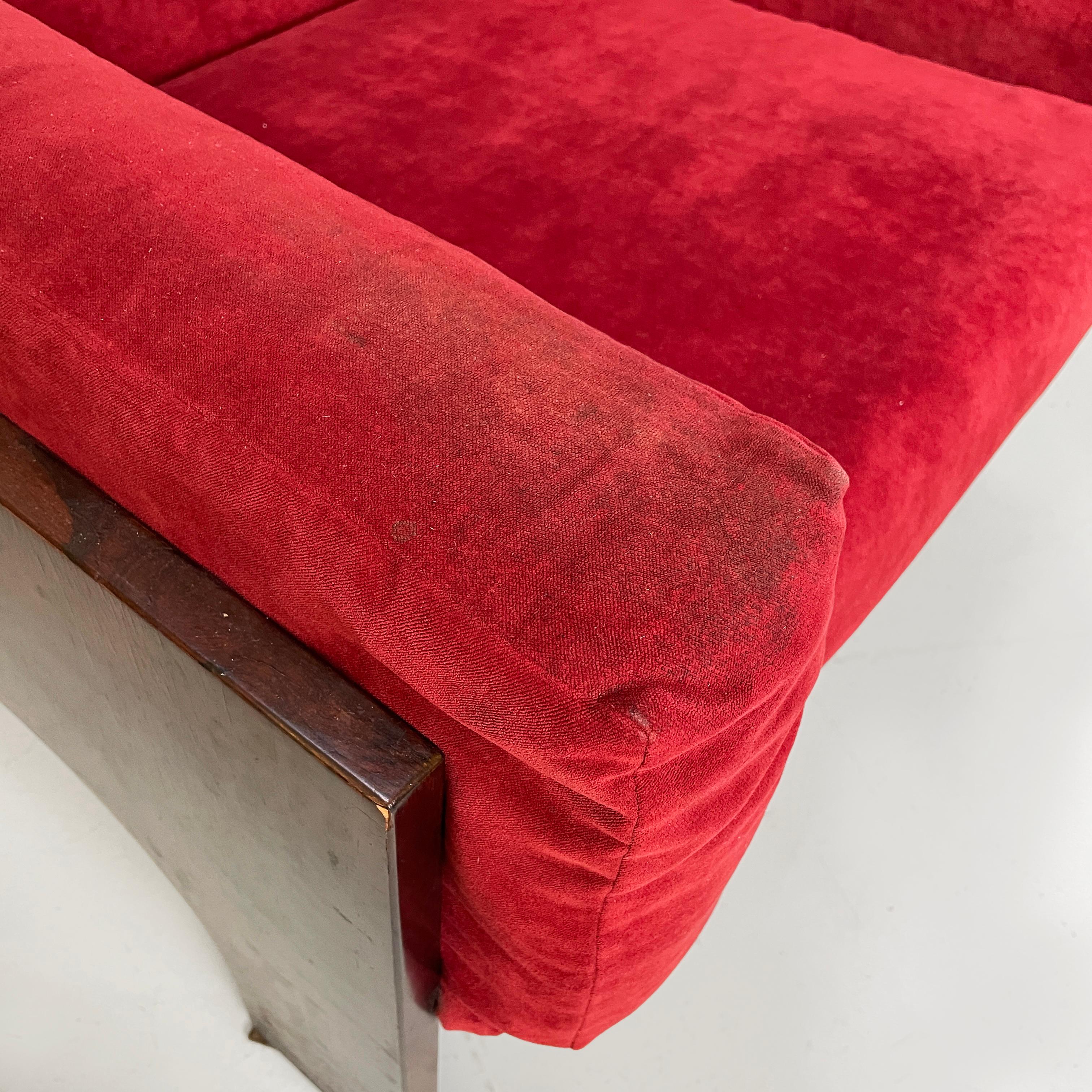 Italian modern red velvet wood armchairs by Claudio Salocchi for Sormani, 1970s For Sale 1