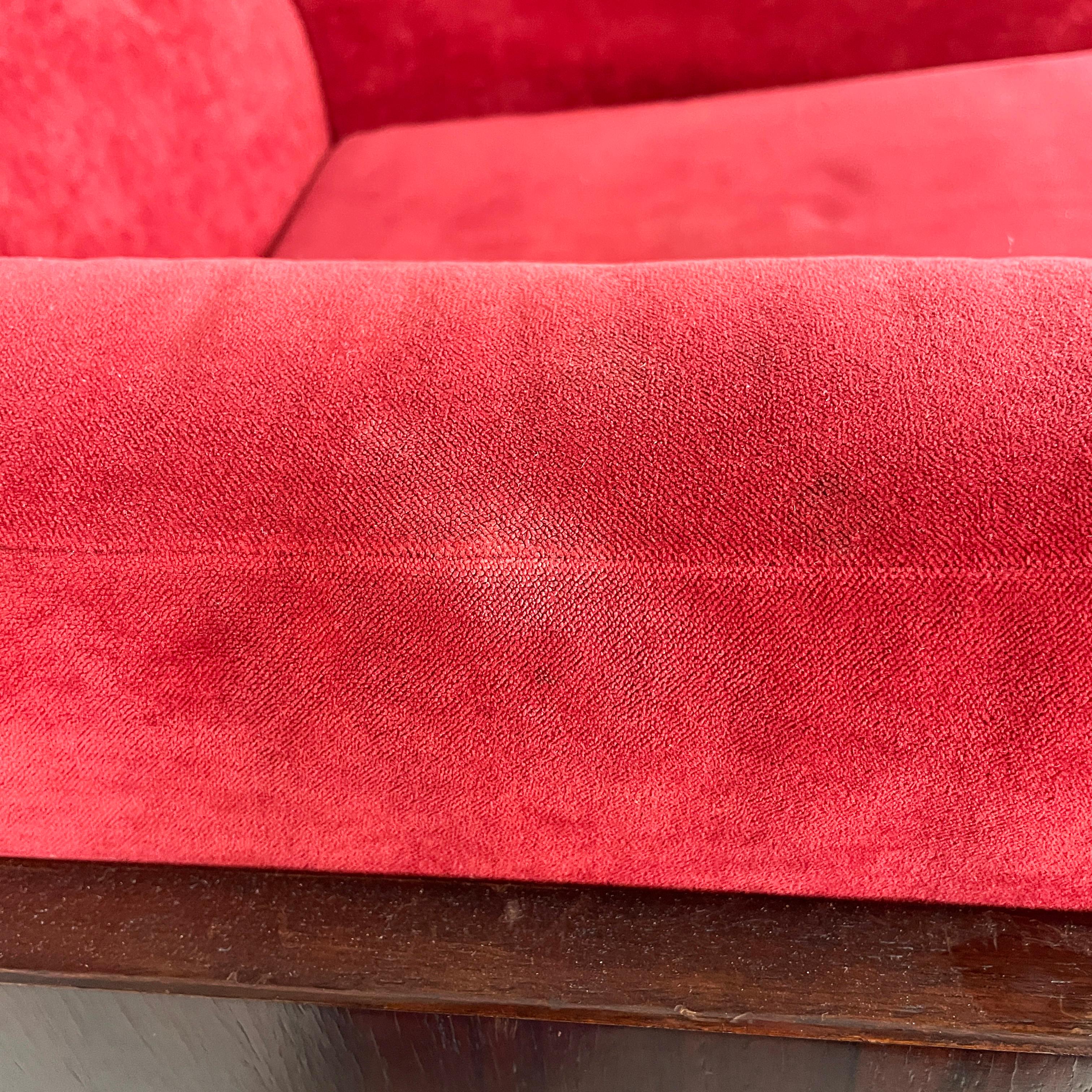 Italian modern red velvet wood armchairs by Claudio Salocchi for Sormani, 1970s For Sale 2