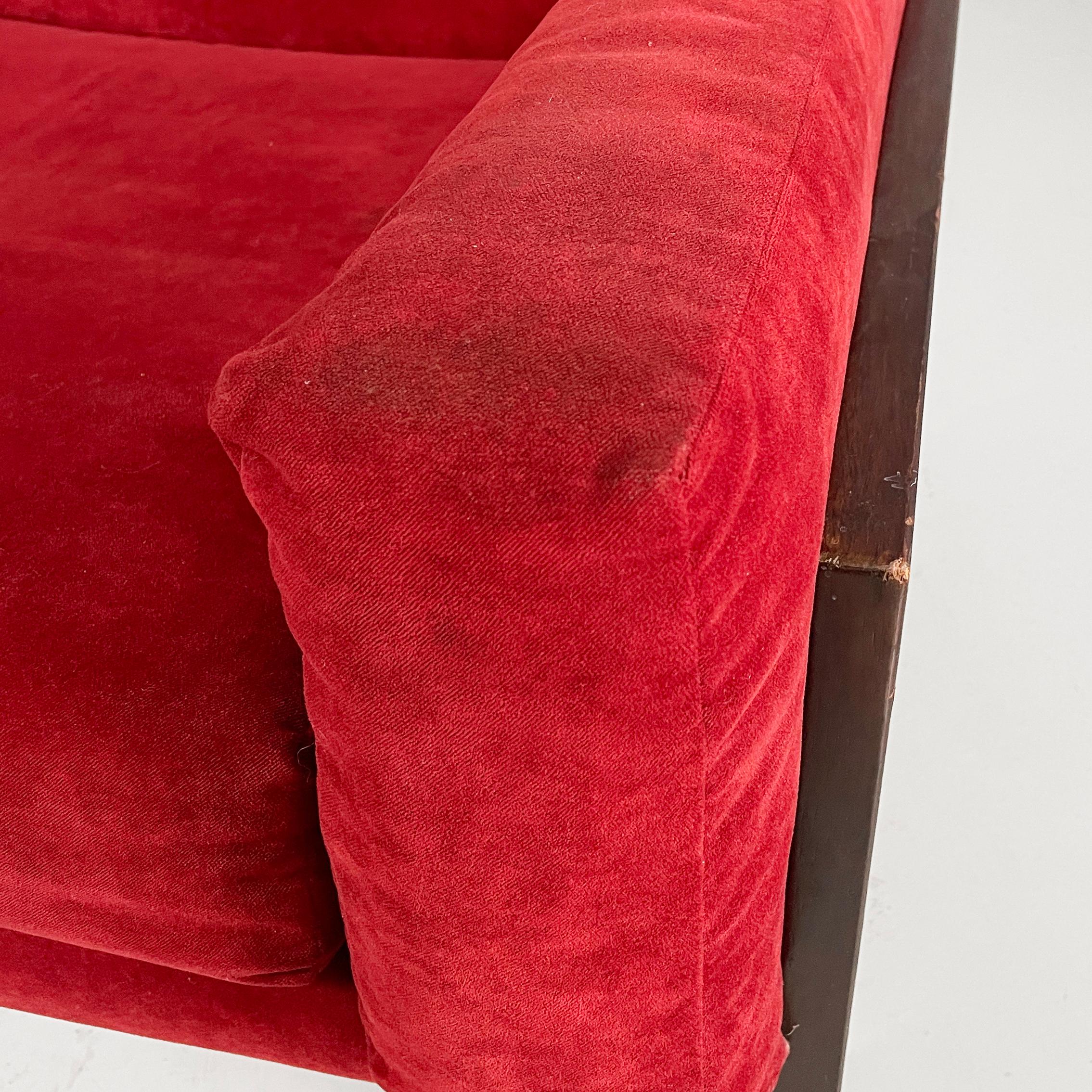 Italian modern red velvet wood armchairs by Claudio Salocchi for Sormani, 1970s For Sale 3