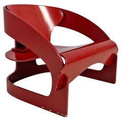 Italian modern red wood 4801 armchair by Joe Colombo for Kartell, 1970s