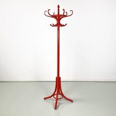 Italian modern red wooden floor coat hanger, 1970s