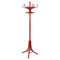 Italian modern red wooden floor coat hanger, 1970s