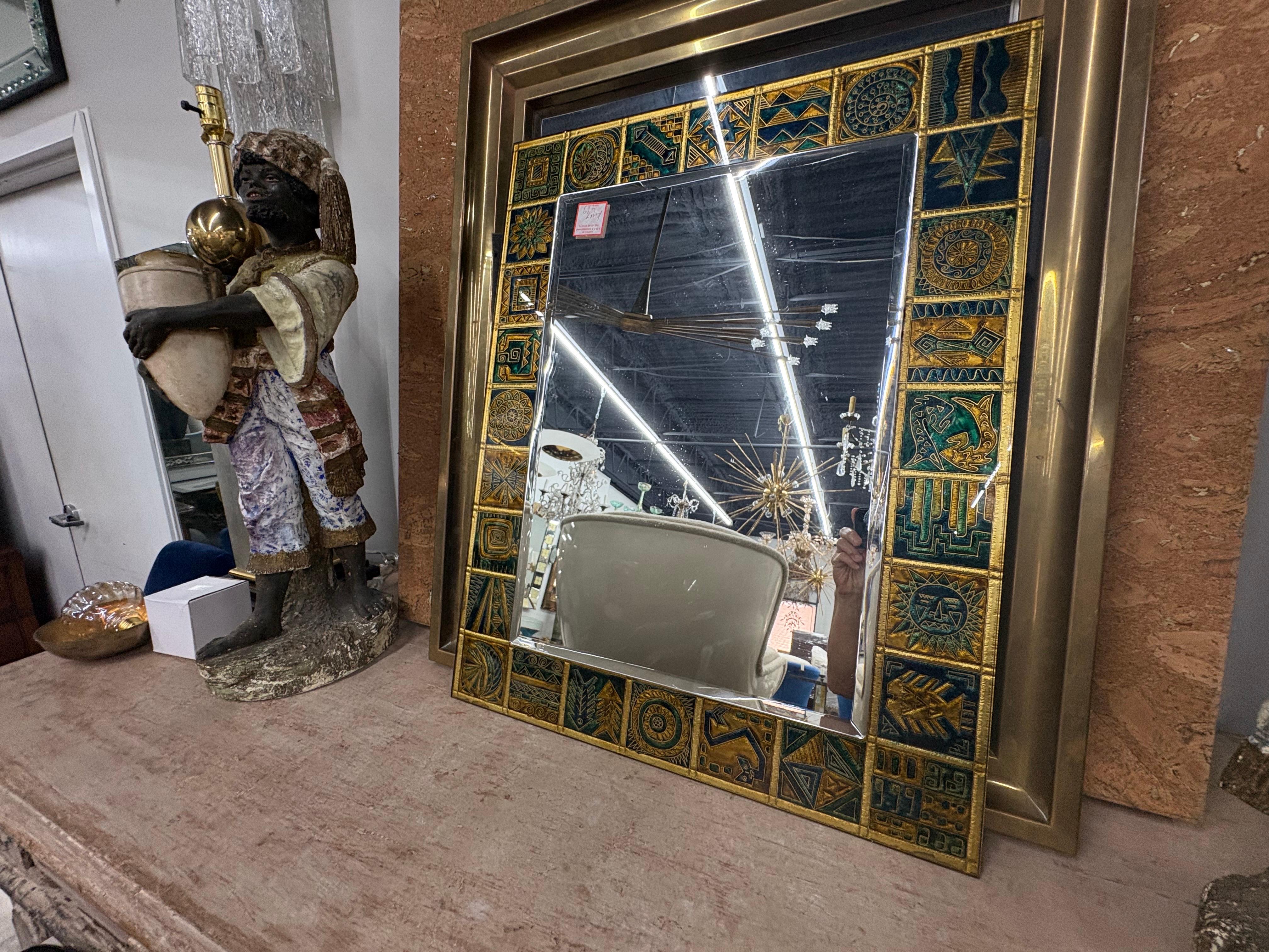 Mid-Century Modern Italian Modern Reverse Decorated Beveled Mirror For Sale