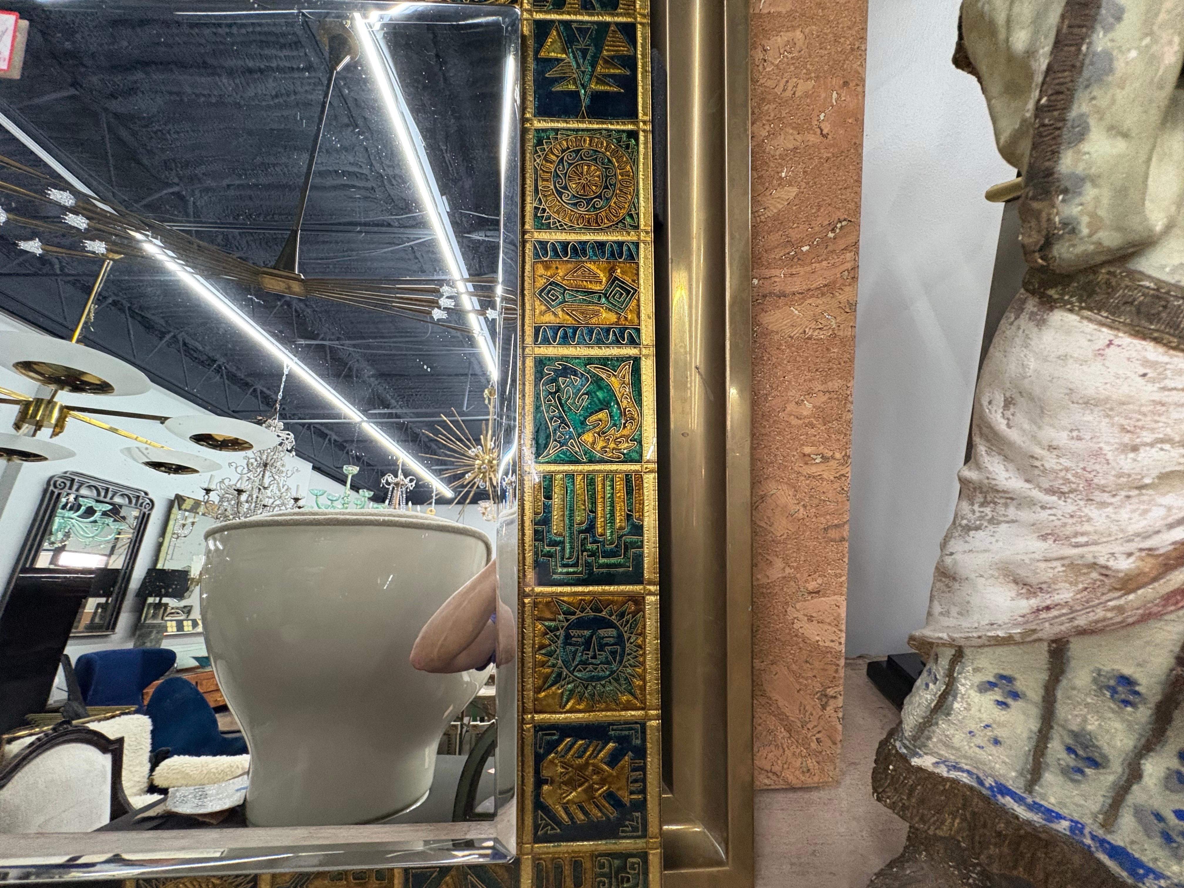 Mid-20th Century Italian Modern Reverse Decorated Beveled Mirror For Sale