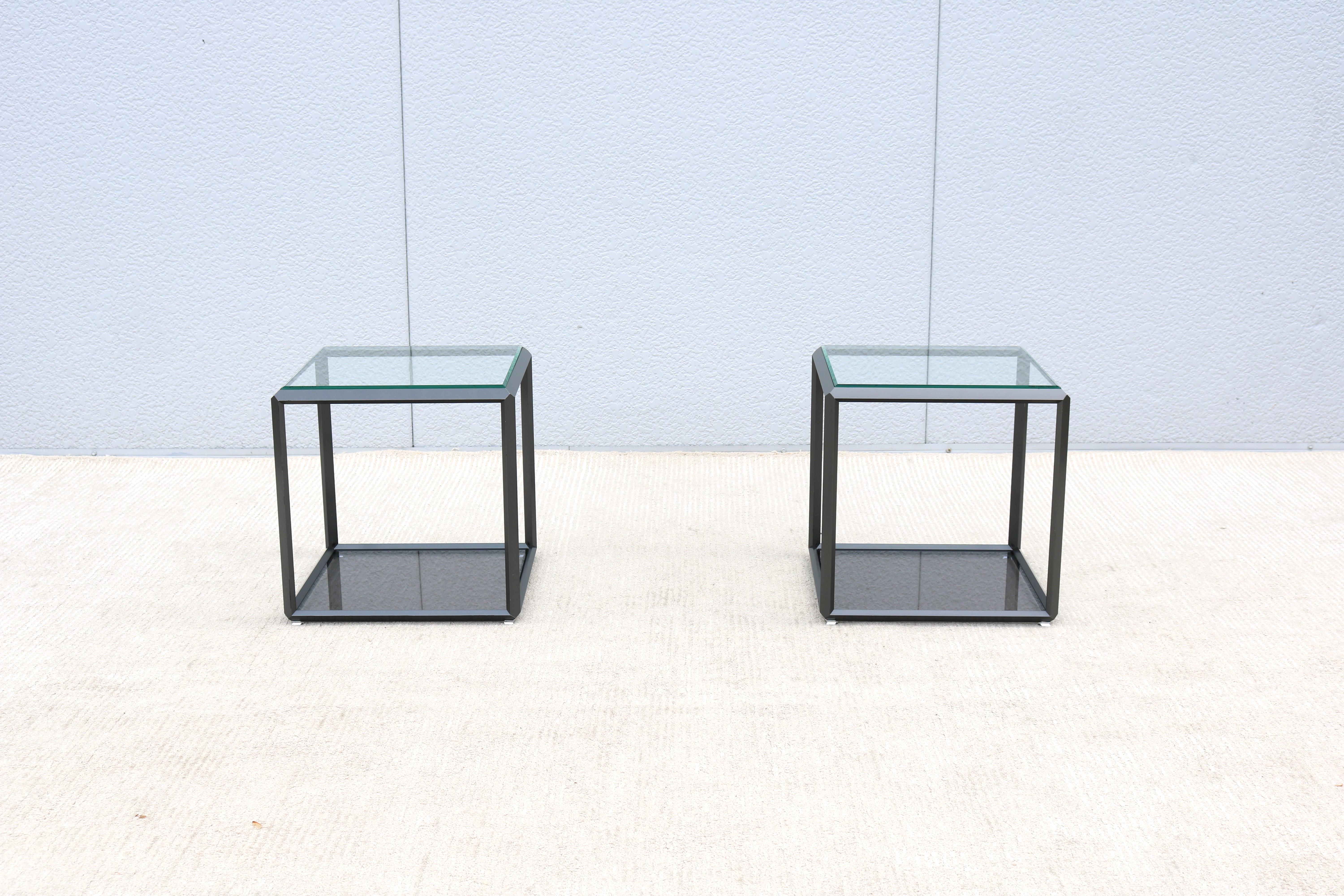Tempered Italian Modern Ron Gilad for Molteni & C 45 Tavolino Glass Side Tables - a Pair
