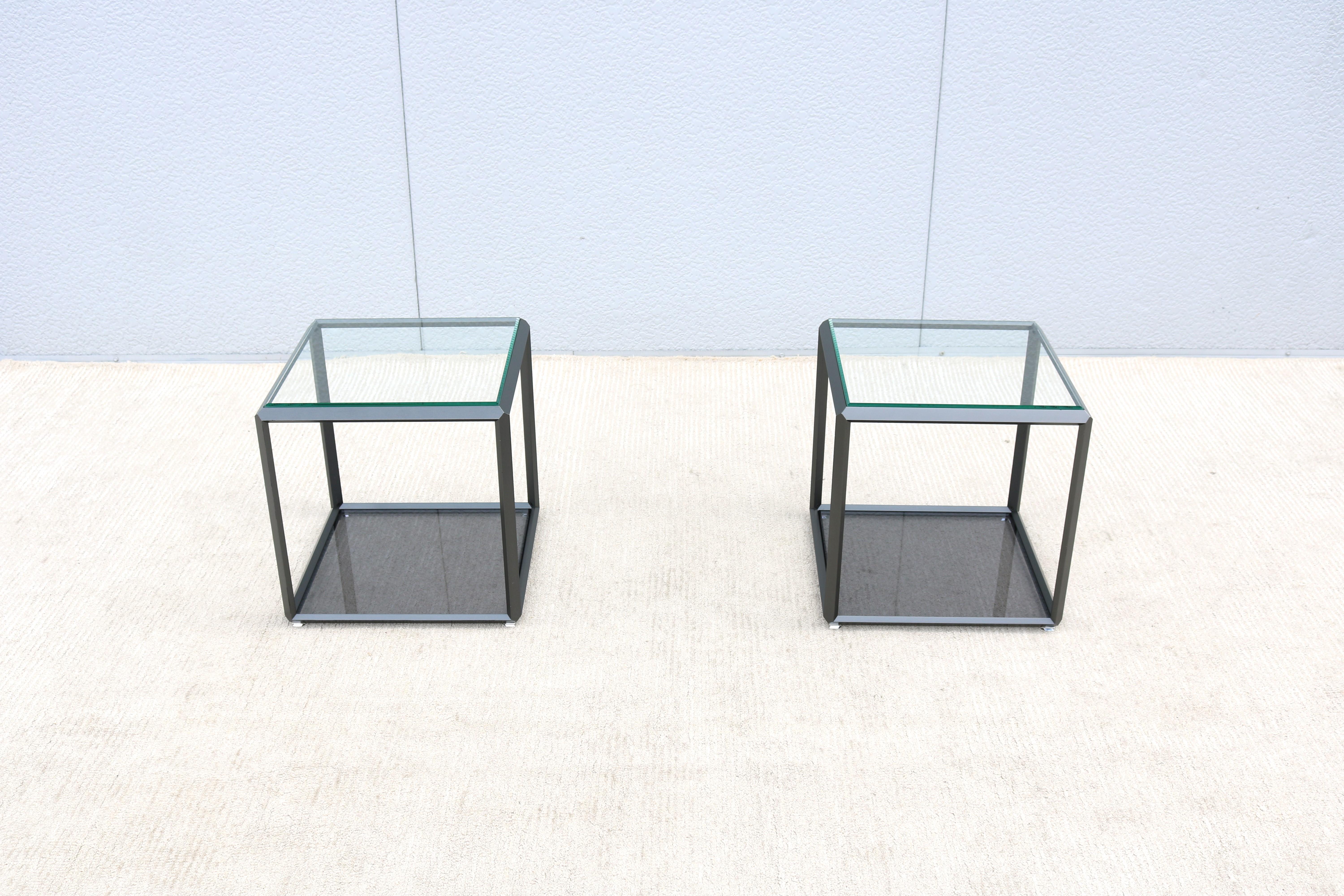 Contemporary Italian Modern Ron Gilad for Molteni & C 45 Tavolino Glass Side Tables - a Pair
