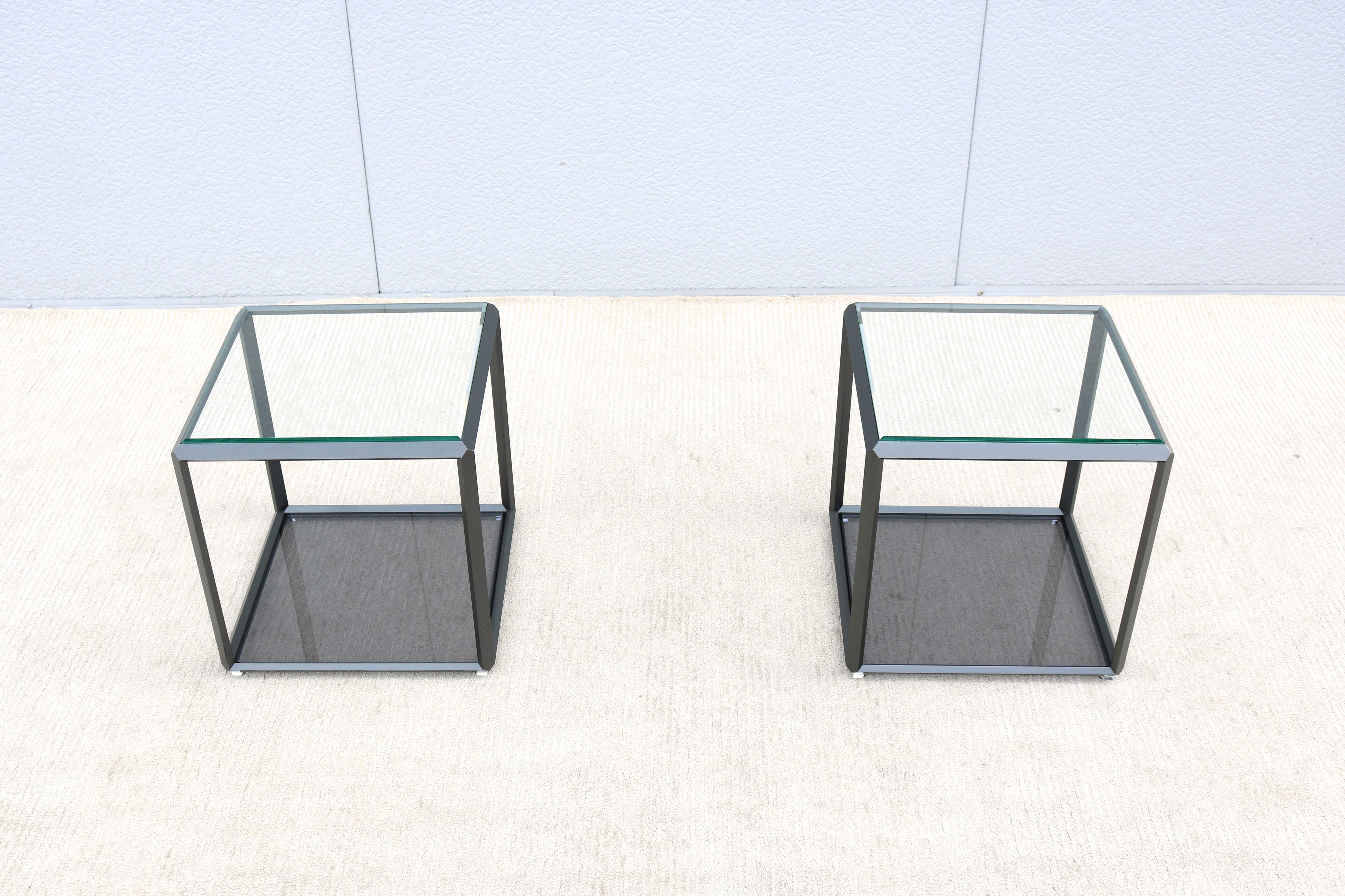 Aluminum Italian Modern Ron Gilad for Molteni & C 45 Tavolino Glass Side Tables - a Pair