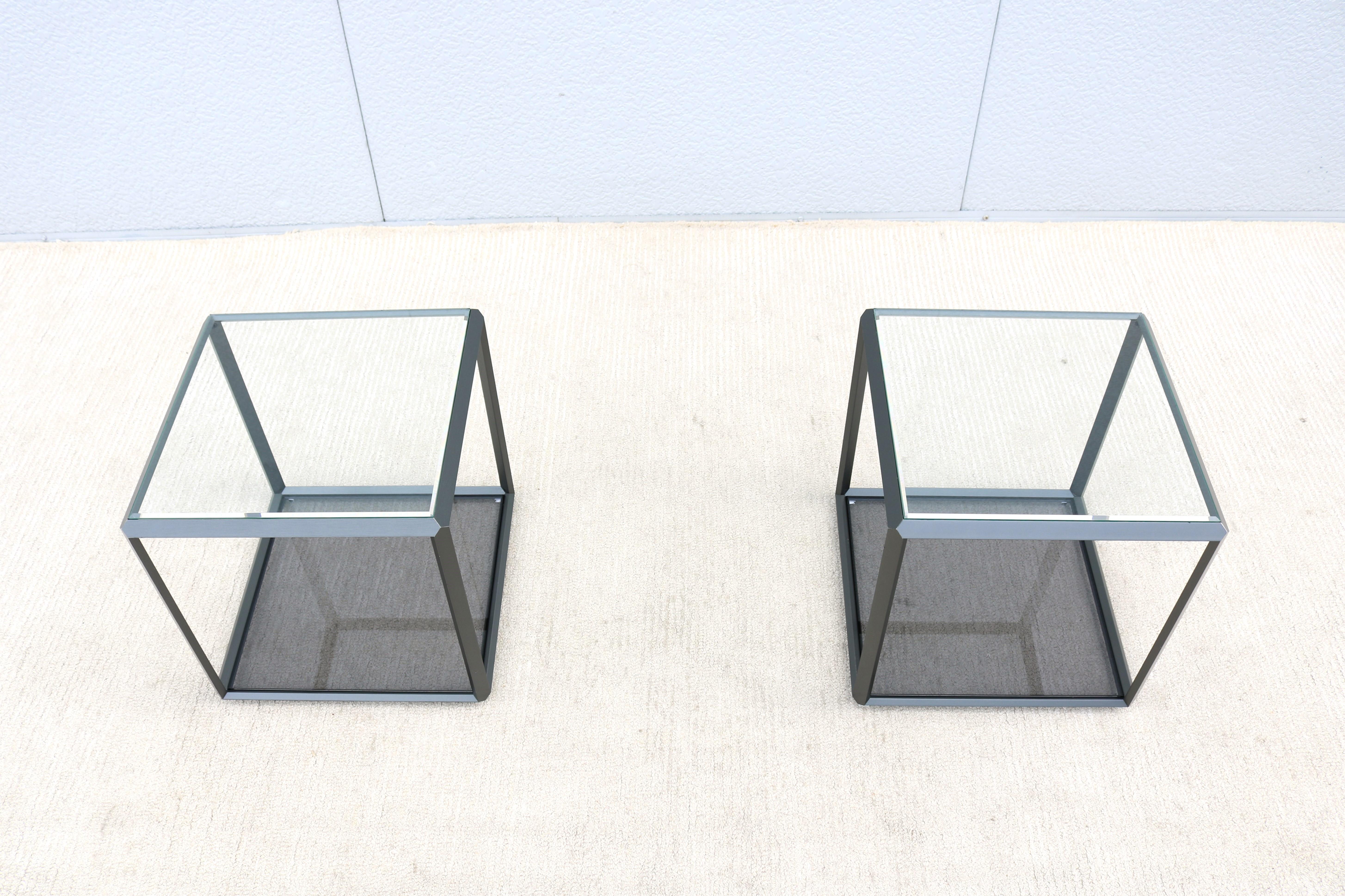 Italian Modern Ron Gilad for Molteni & C 45 Tavolino Glass Side Tables - a Pair 2