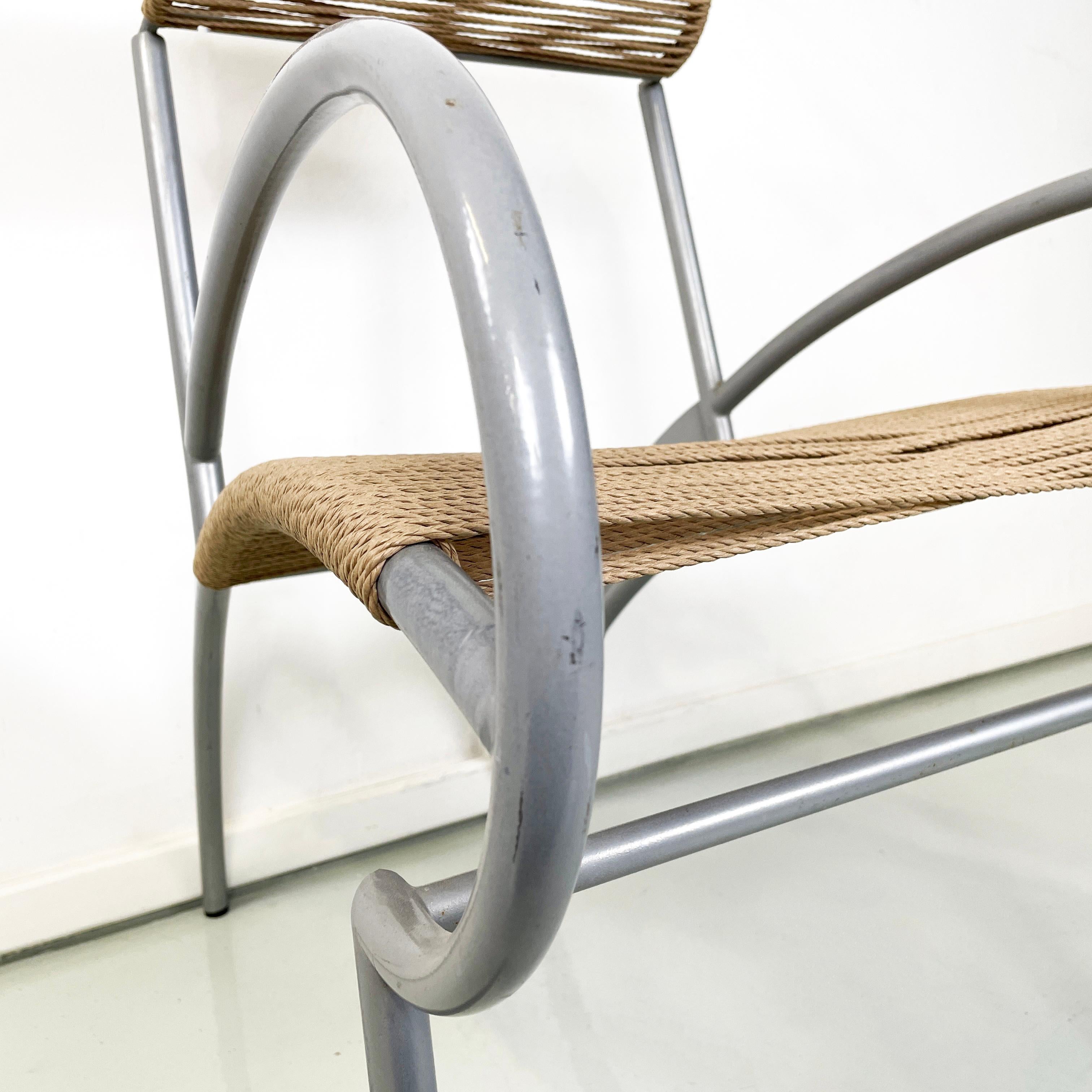 Italian modern rope and gray steel chair Juliette by Massimo Iosa-Ghini, 1990s For Sale 3