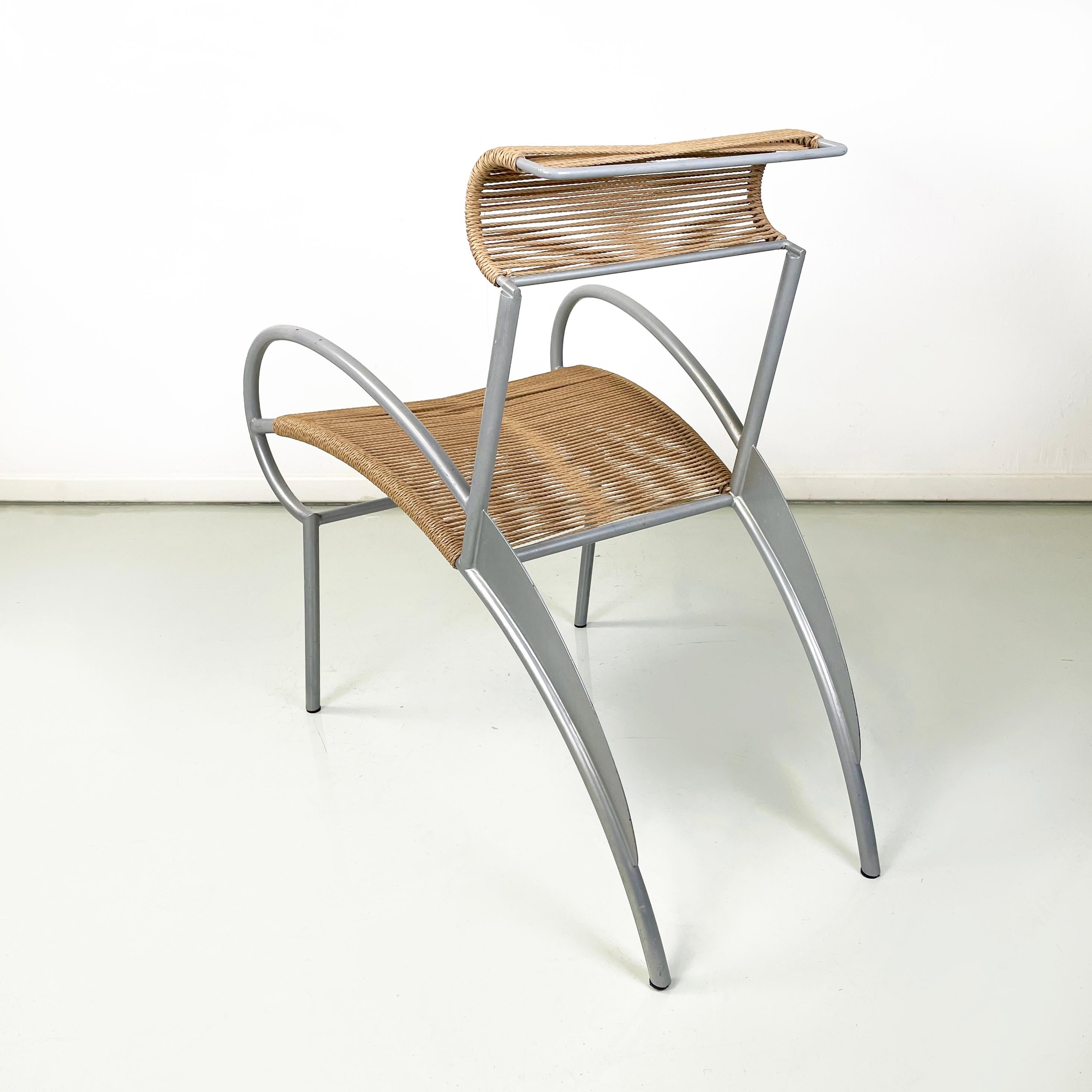 Modern Italian modern rope and gray steel chair Juliette by Massimo Iosa-Ghini, 1990s For Sale