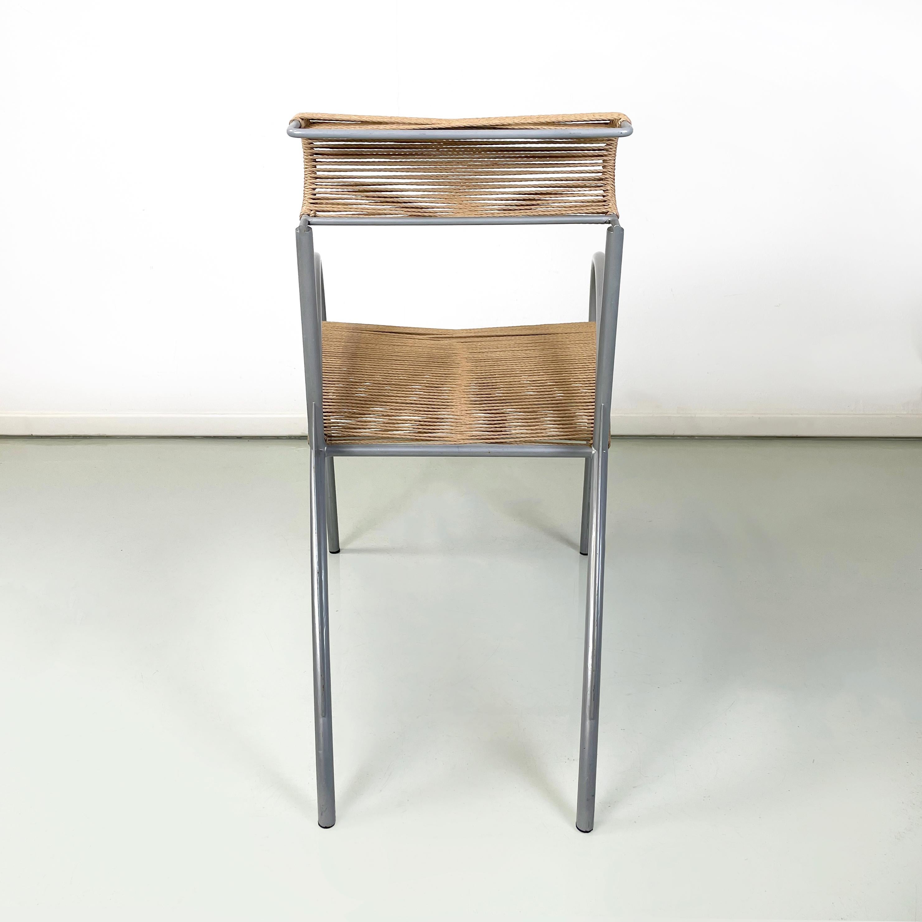Italian modern rope and gray steel chair Juliette by Massimo Iosa-Ghini, 1990s In Good Condition For Sale In MIlano, IT