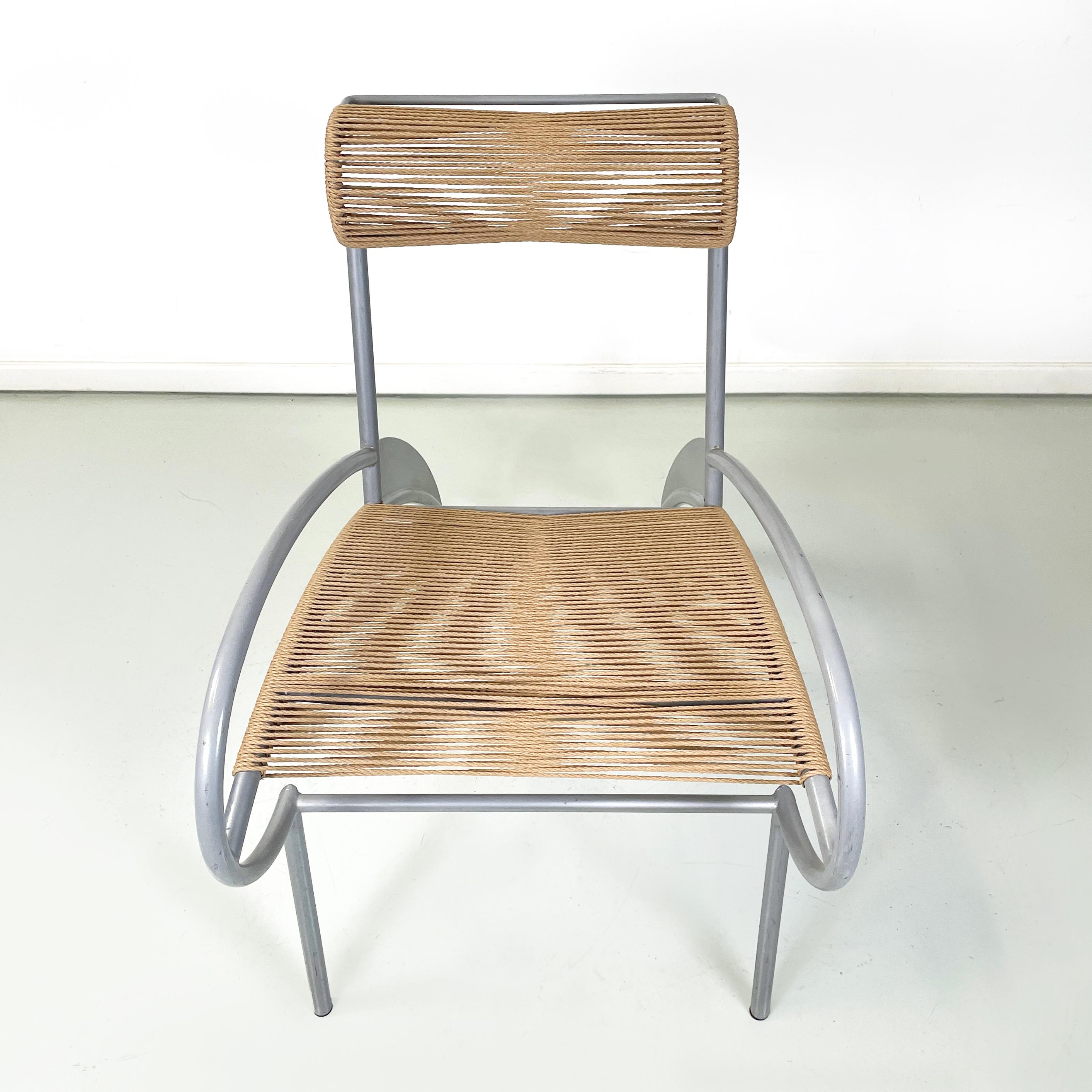 Late 20th Century Italian modern rope and gray steel chair Juliette by Massimo Iosa-Ghini, 1990s For Sale