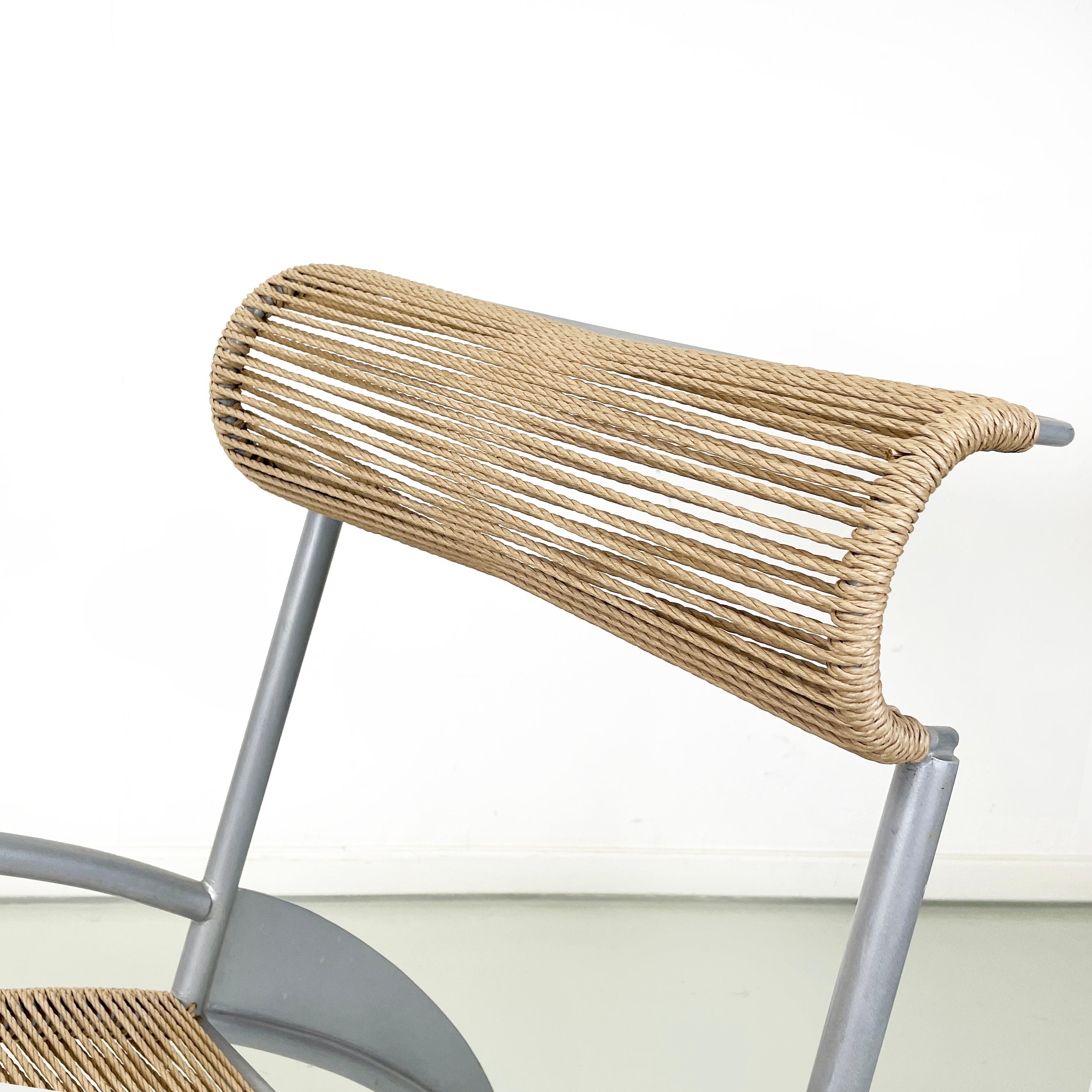 Steel Italian modern rope and gray steel chair Juliette by Massimo Iosa-Ghini, 1990s For Sale