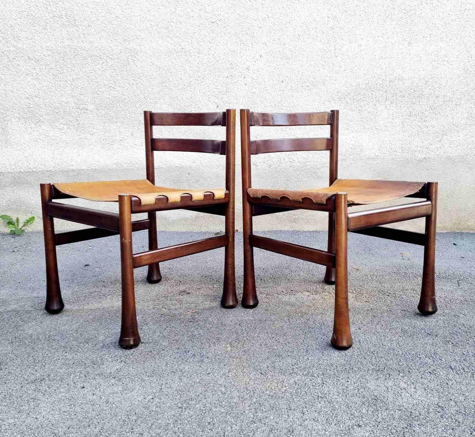 Italian Modern Rosewood and Leather Dining Chairs, Design Luciano Frigerio, 70s For Sale 10