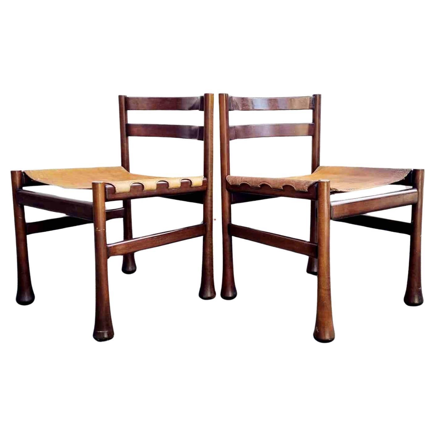 Italian Modern Rosewood and Leather Dining Chairs, Design Luciano Frigerio, 70s For Sale
