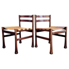 Retro Italian Modern Rosewood and Leather Dining Chairs, Design Luciano Frigerio, 70s