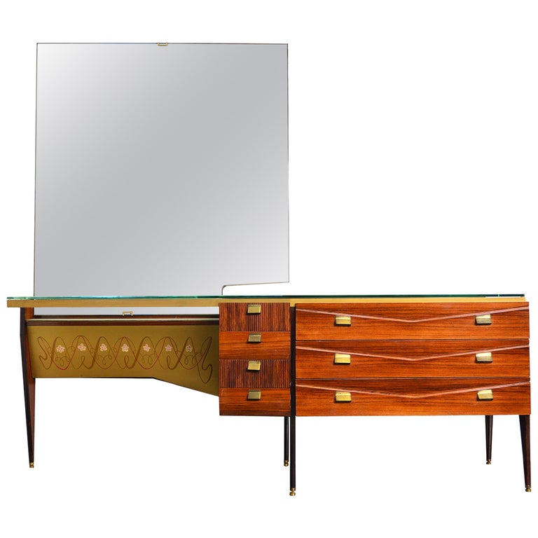 Italian Modern Rosewood + Brass Vanity by Vittorio Dassi For Sale at 1stDibs