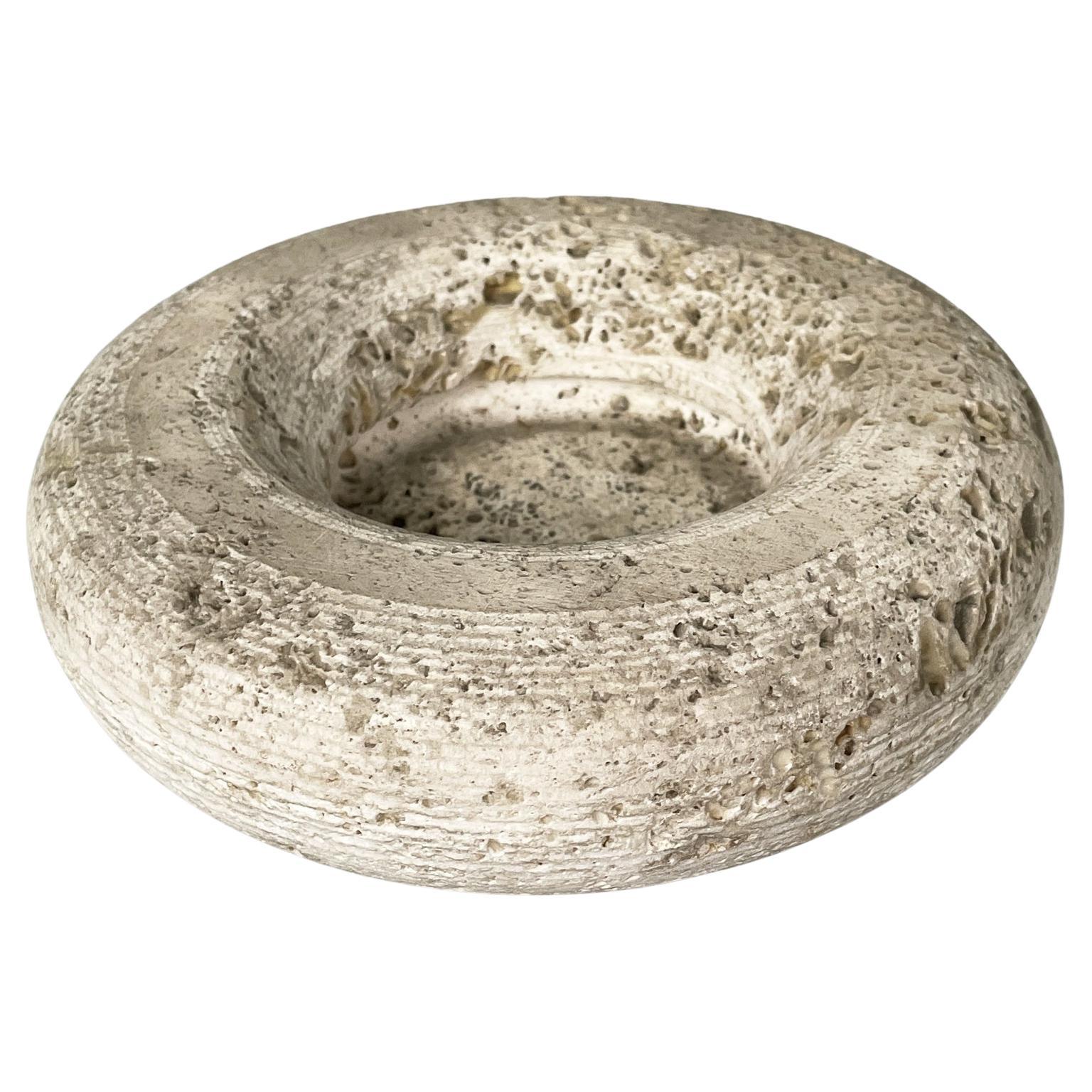 Italian modern round ashtray in travertine, 1970s For Sale