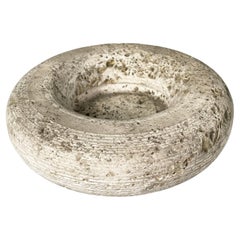 Italian modern round ashtray in travertine, 1970s