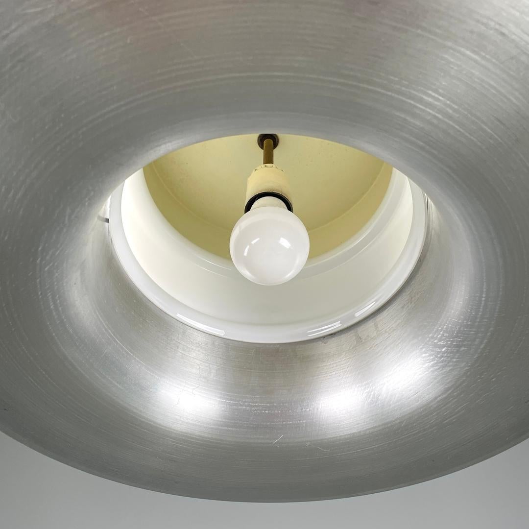 Italian modern round base chandelier in aluminum and white glass band, 1970s For Sale 6