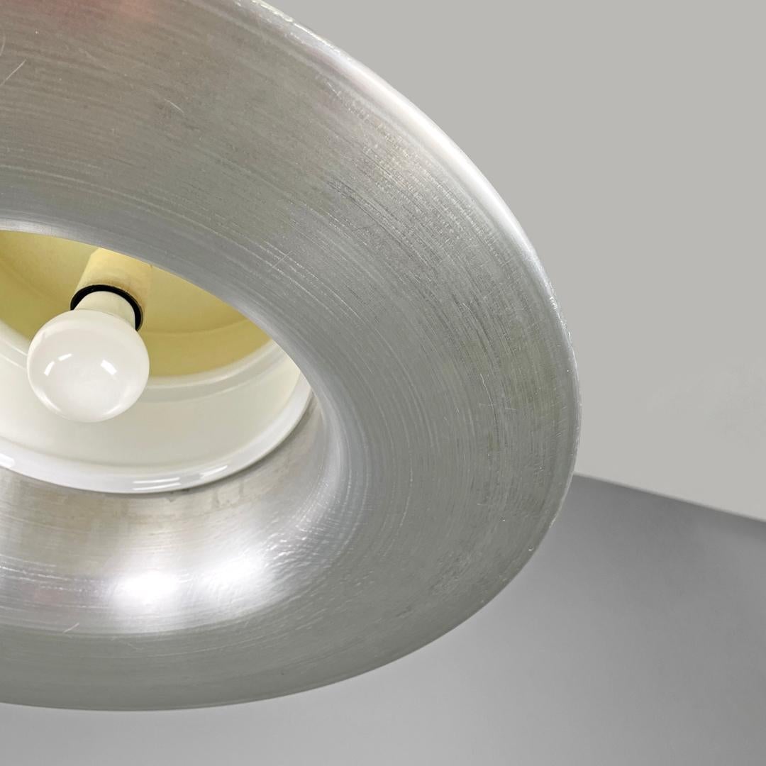 Italian modern round base chandelier in aluminum and white glass band, 1970s For Sale 8