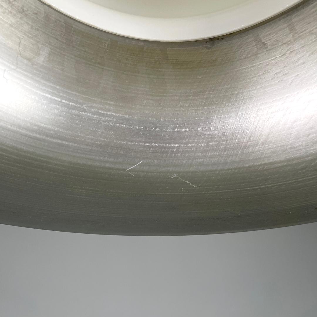 Italian modern round base chandelier in aluminum and white glass band, 1970s For Sale 9