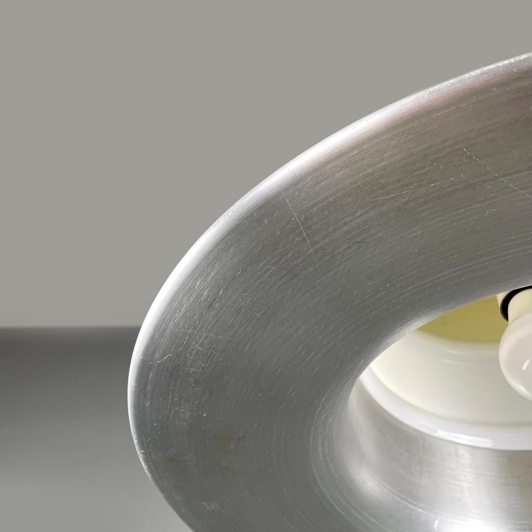 Italian modern round base chandelier in aluminum and white glass band, 1970s For Sale 12