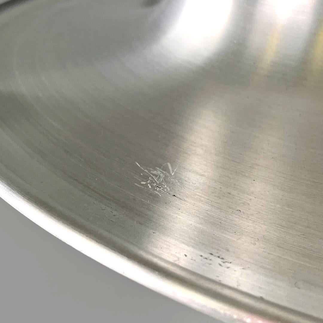 Italian modern round base chandelier in aluminum and white glass band, 1970s For Sale 14