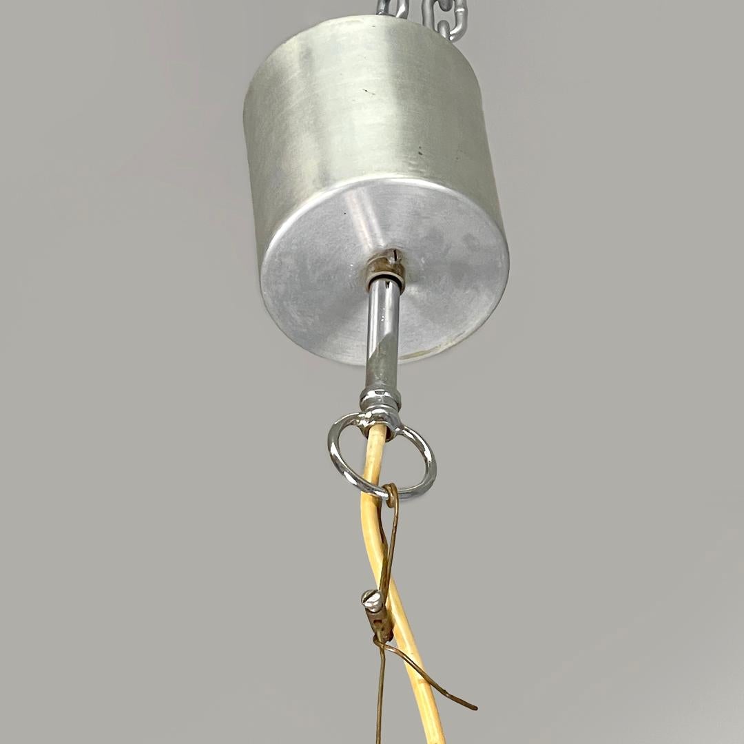 Metal Italian modern round base chandelier in aluminum and white glass band, 1970s For Sale